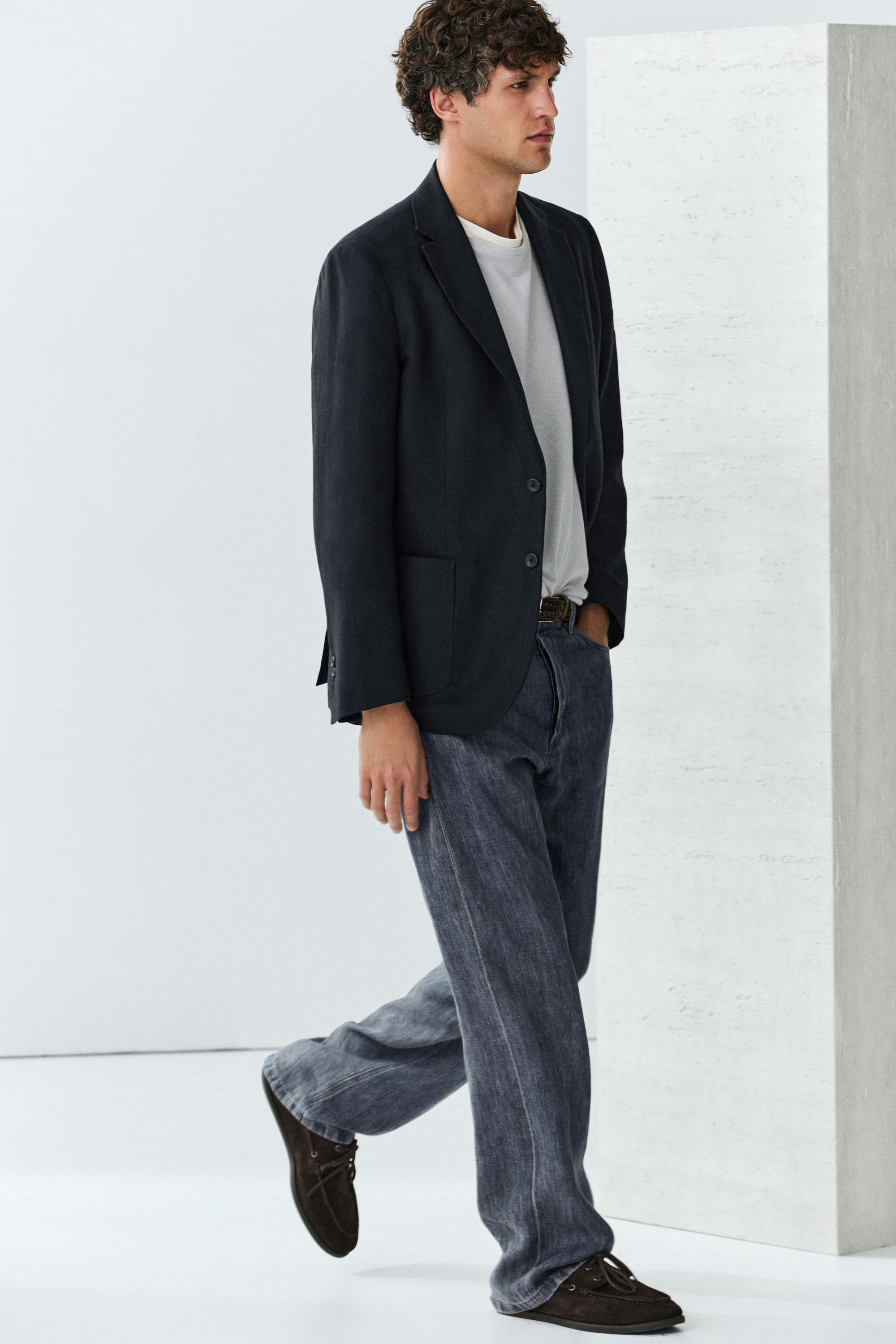 100% linen suit blazer — NAVY BLUE