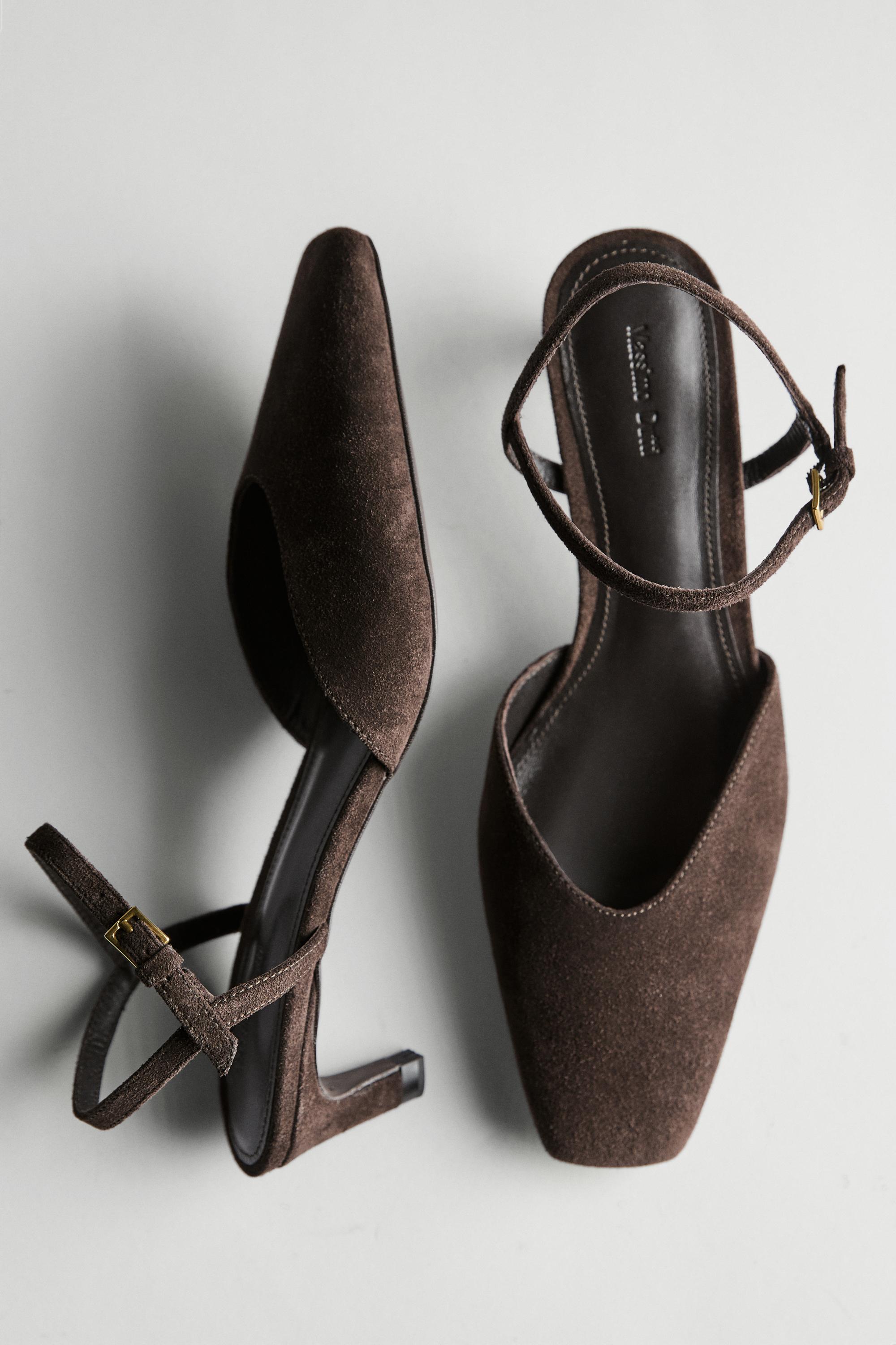 Split leather heeled shoes — BROWN