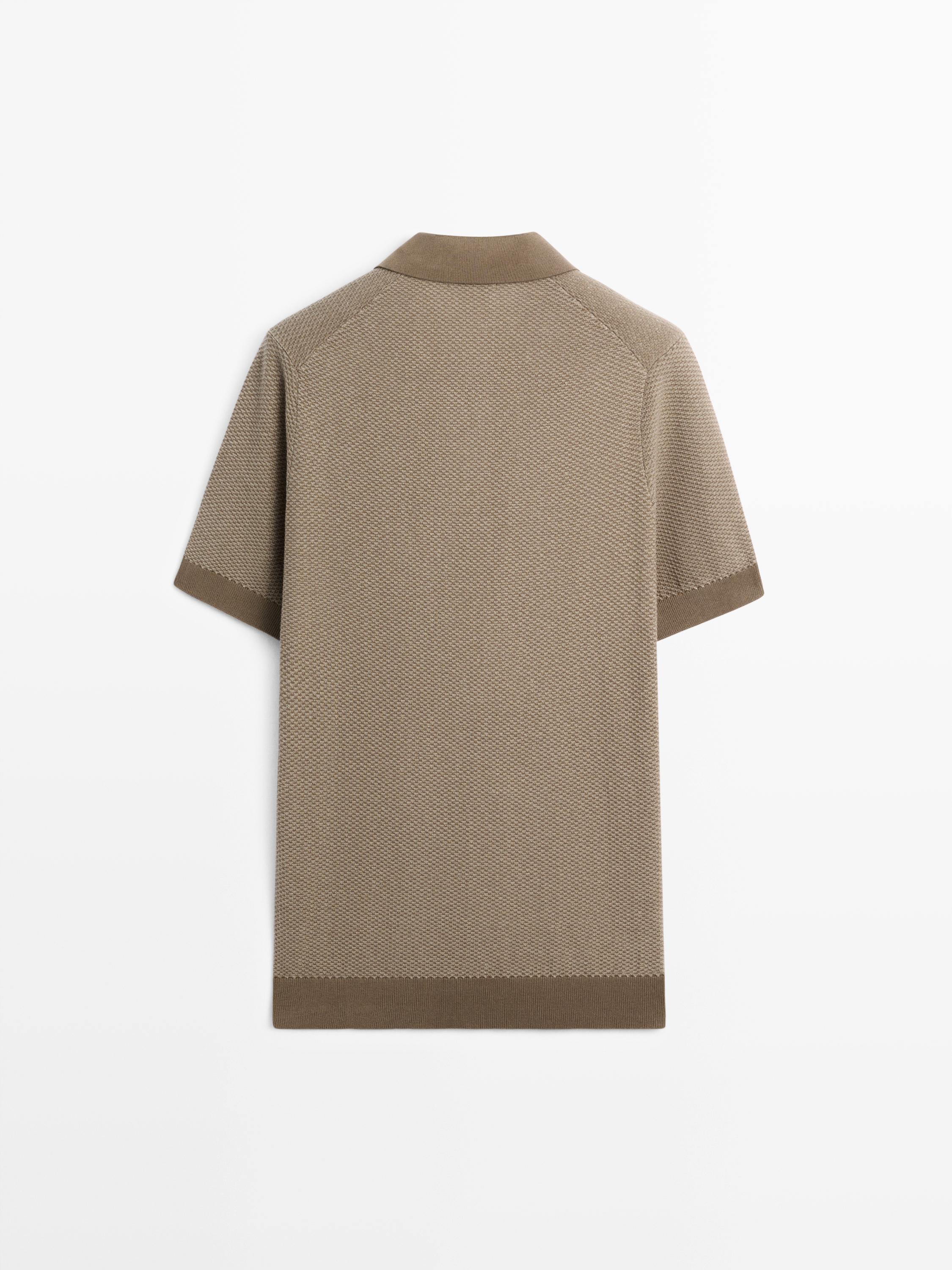 100% cotton textured knit polo sweater — MOLE BROWN