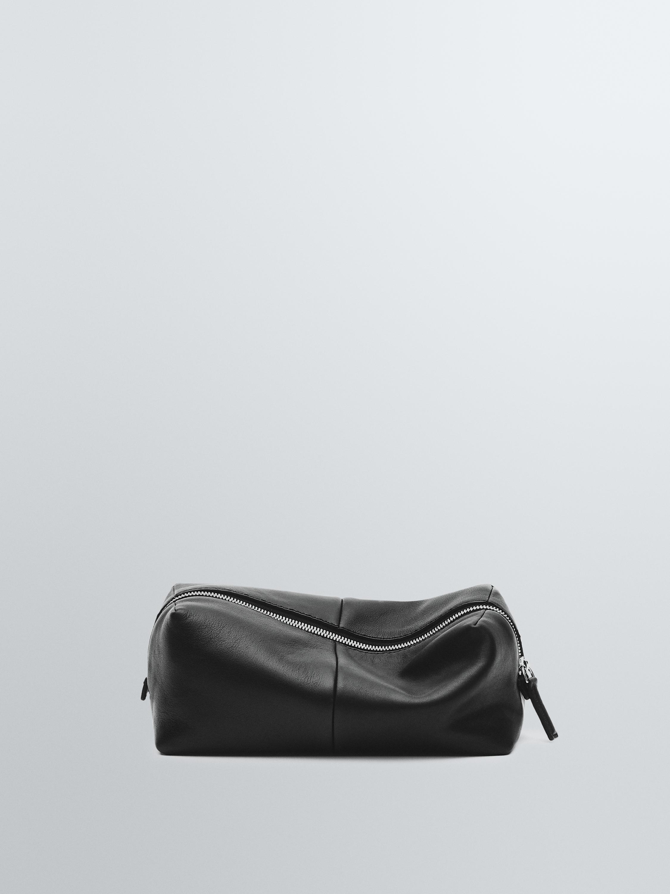 Nappa leather toiletry bag with zip — BLACK