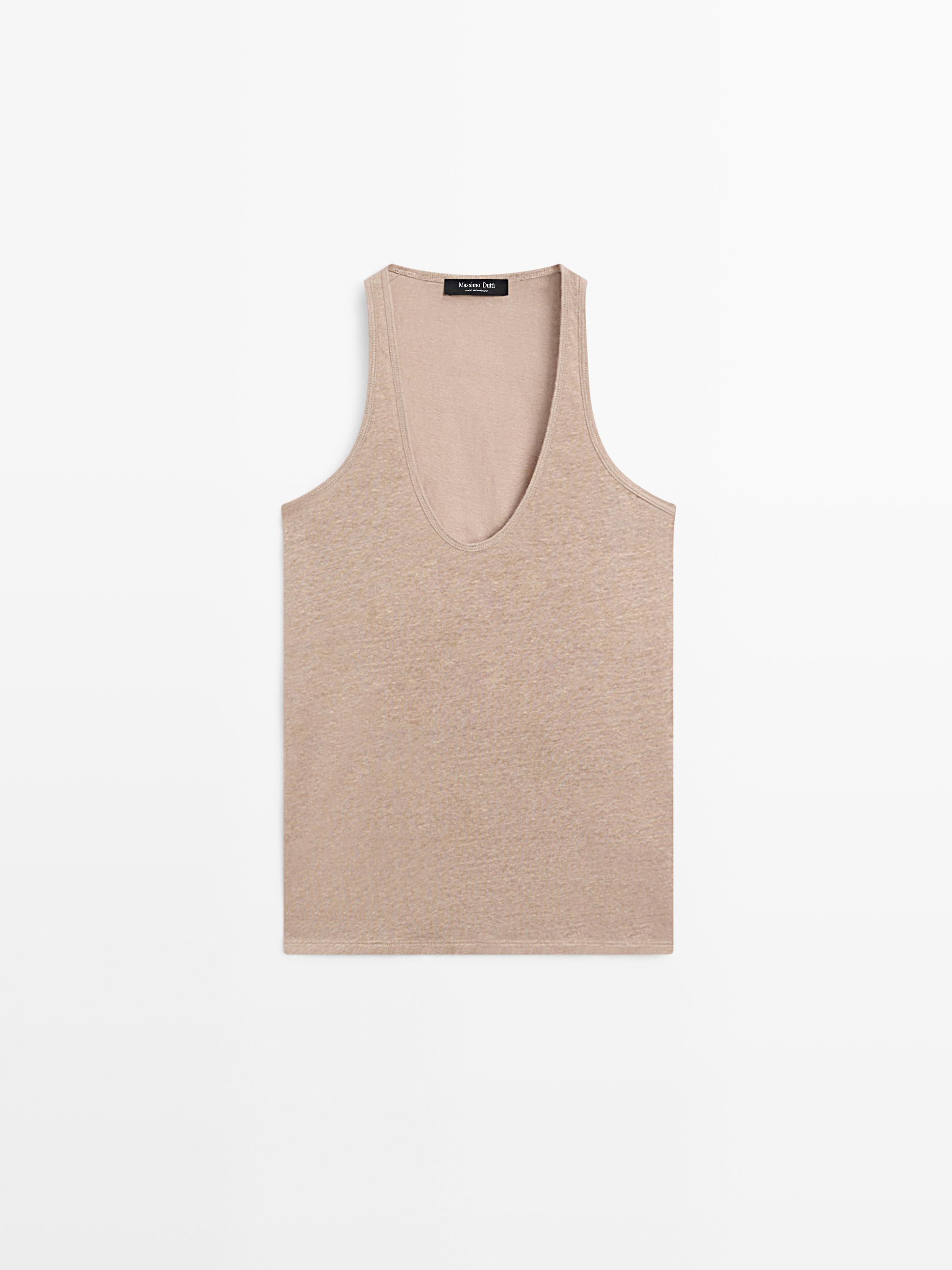 Massimo Dutti Dökümlü %100 keten top görsel 4