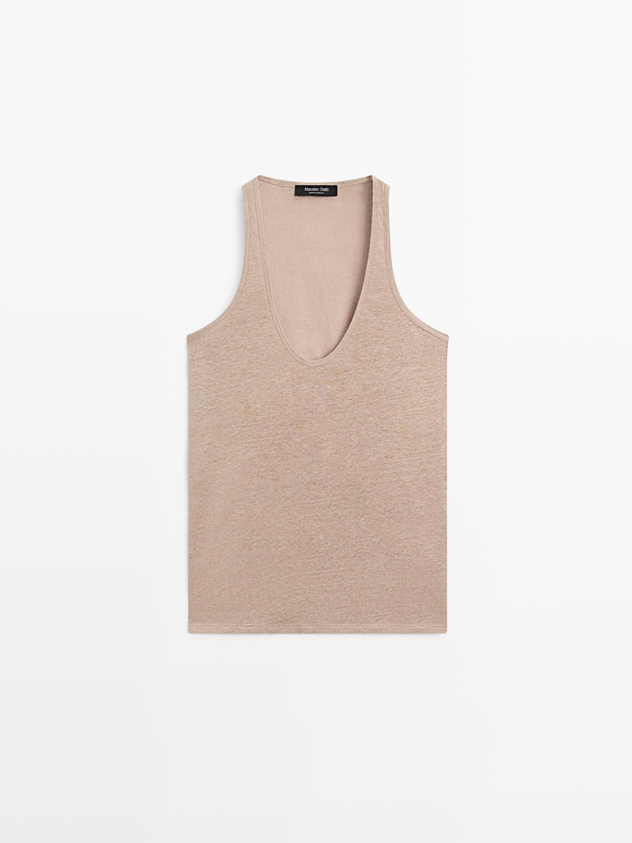 Flowing 100% linen top — STONE