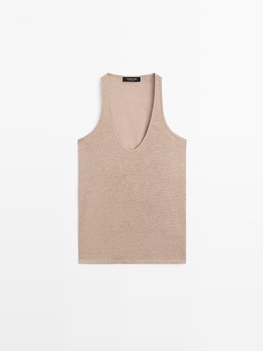 Flowing 100% linen top — STONE 2