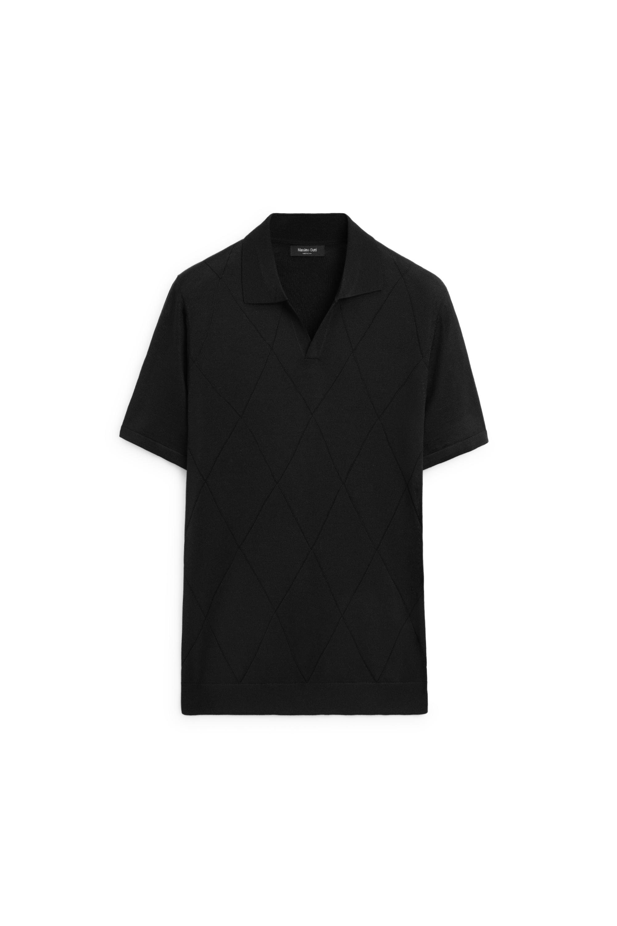 Argyle knit polo sweater — BLACK