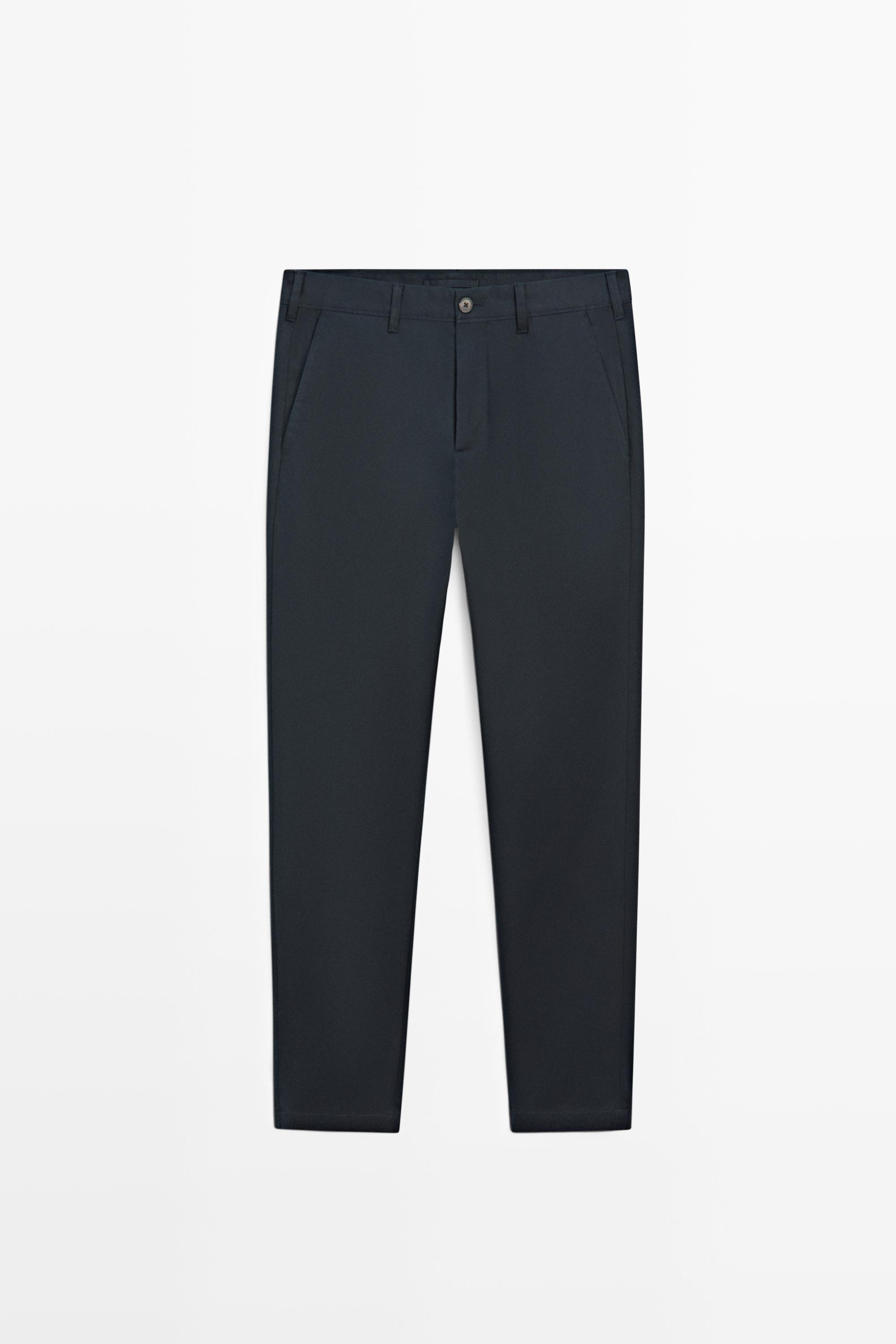 Cotton blend slim fit pants — NAVY BLUE