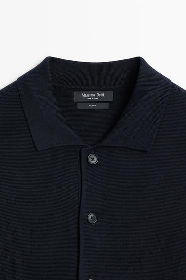 100% cotton knit polo collar cardigan — NAVY BLUE 9