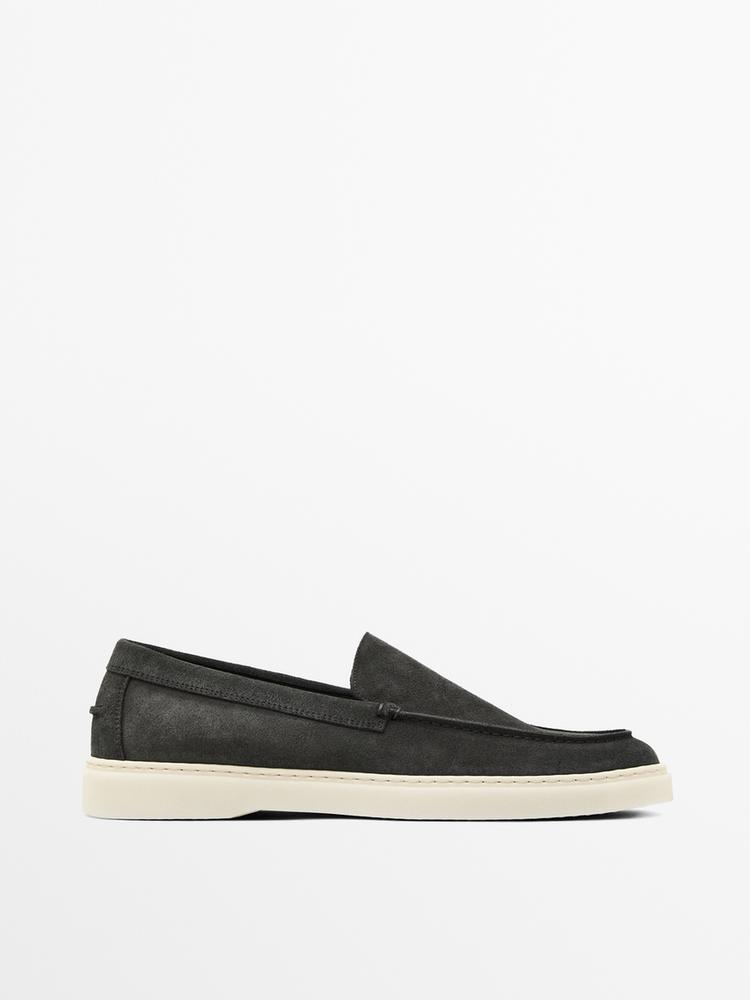 Split suede leather moc toe loafer — BLUE