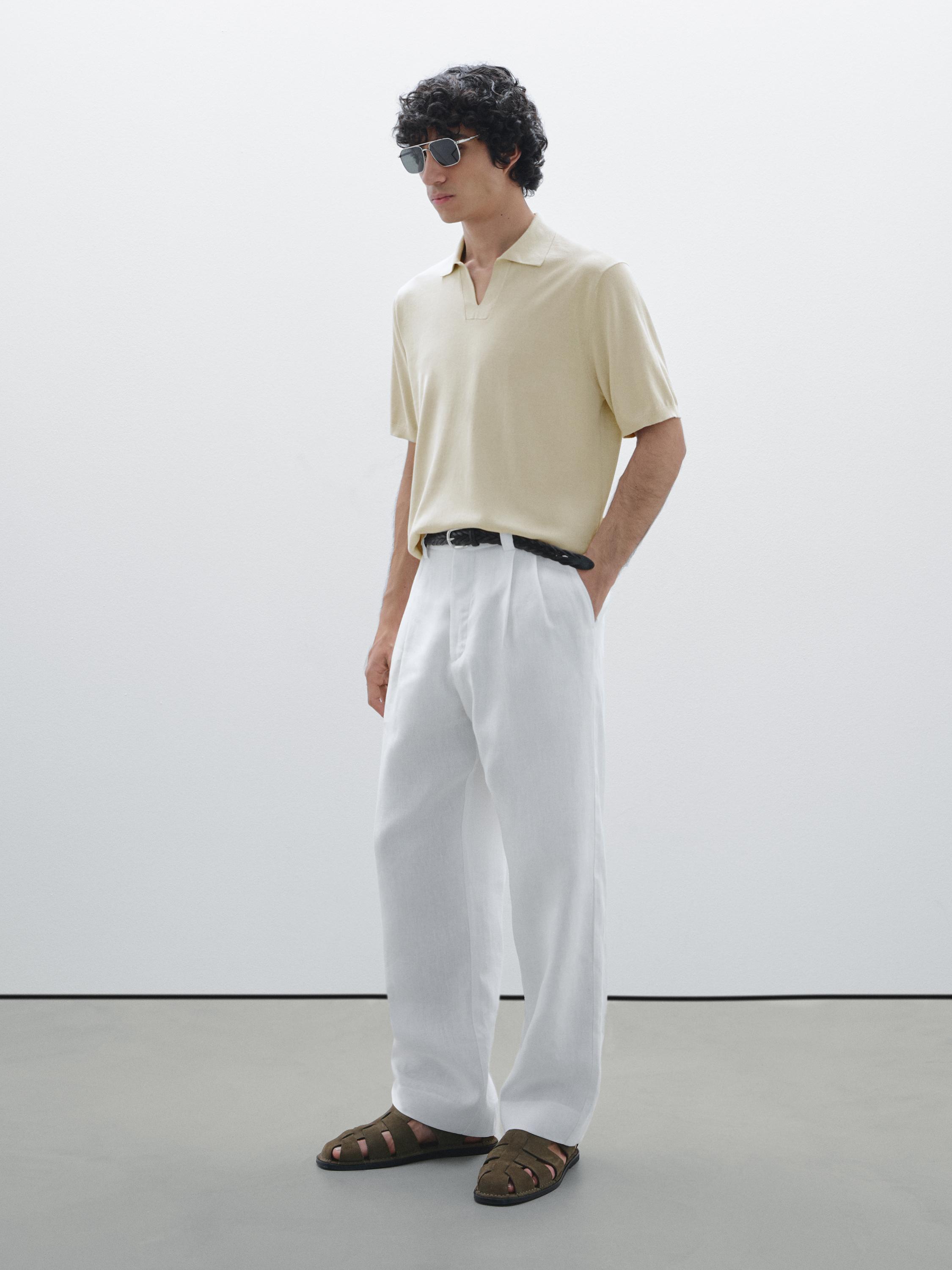 قميص بولو قطن بأكمام قصيرة