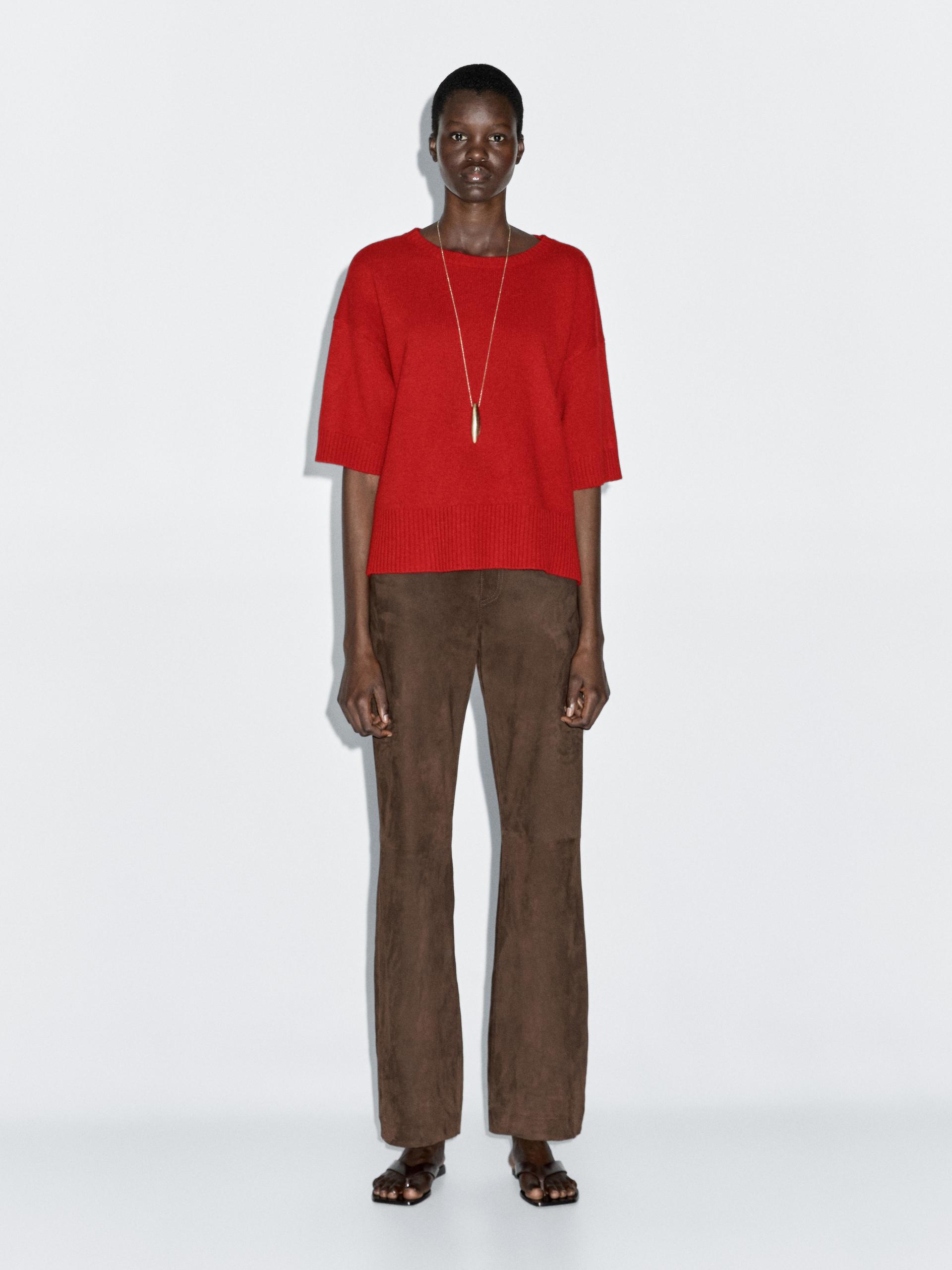 Sweter Z Mieszanki Wełny Z Okrągłym Dekoltem - Czerwony - Xs - Massimo Dutti - Kobieta