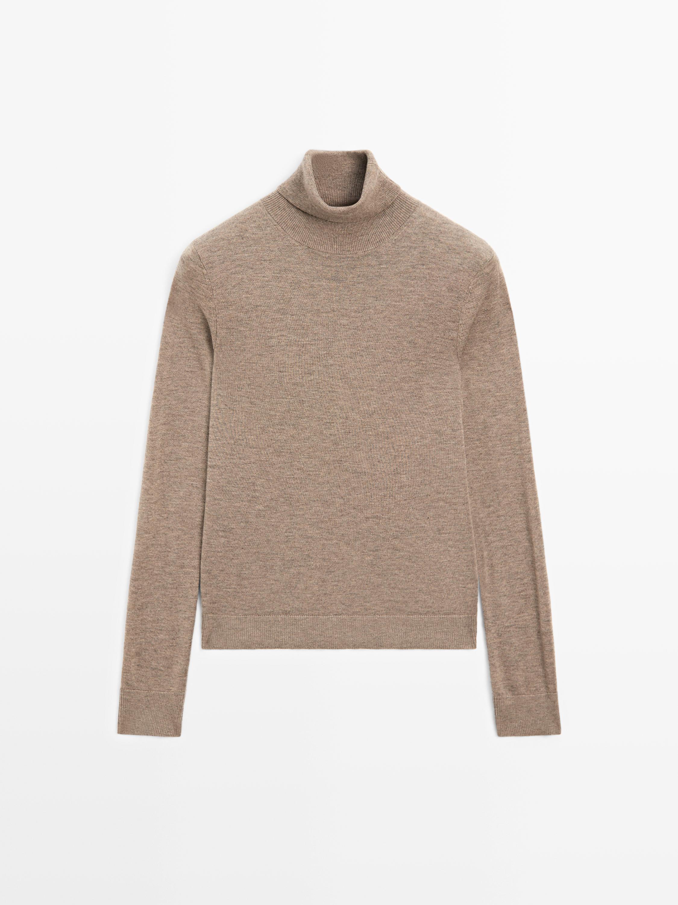 Wool blend high neck knit sweater