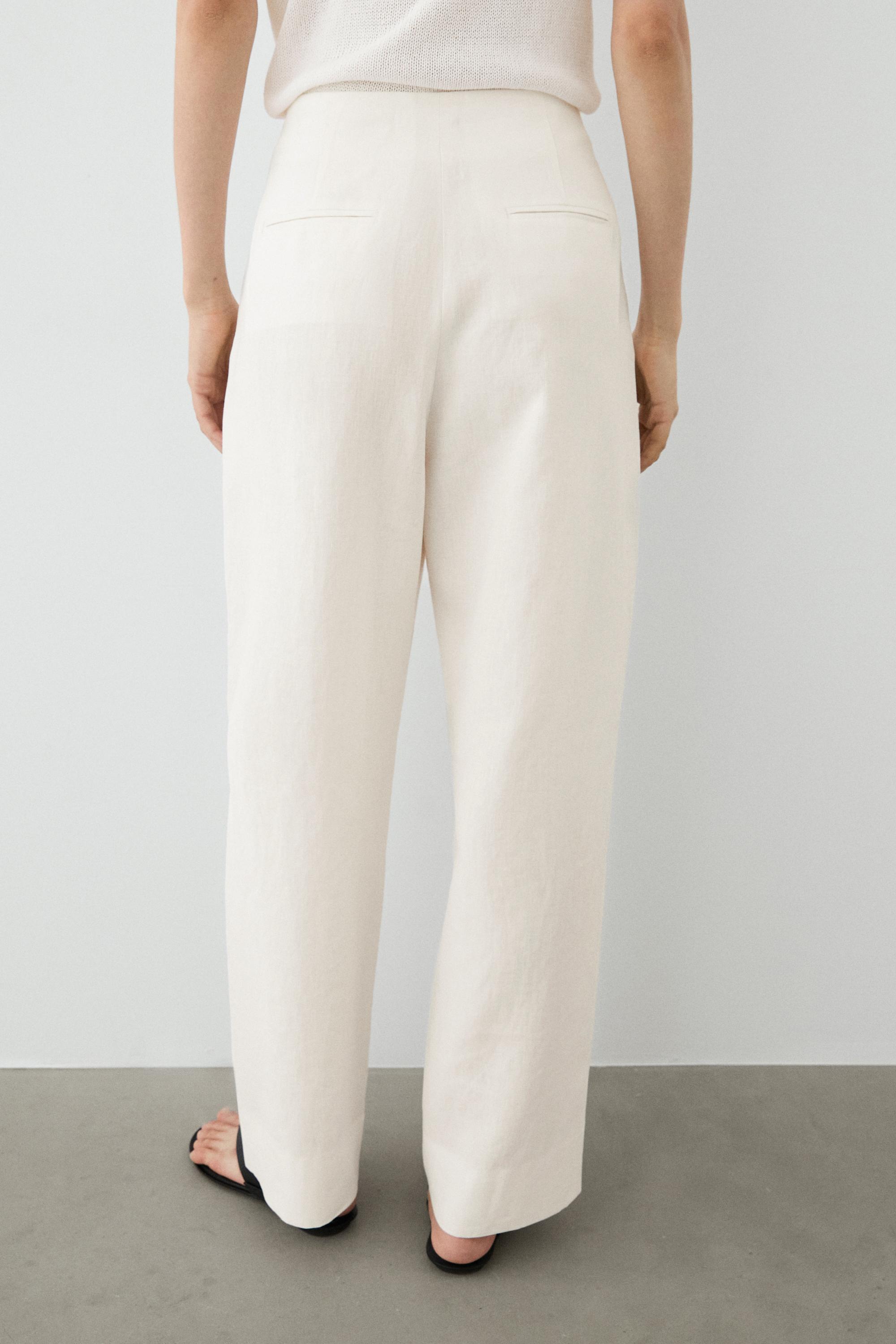 Linen trousers with darts — Off white