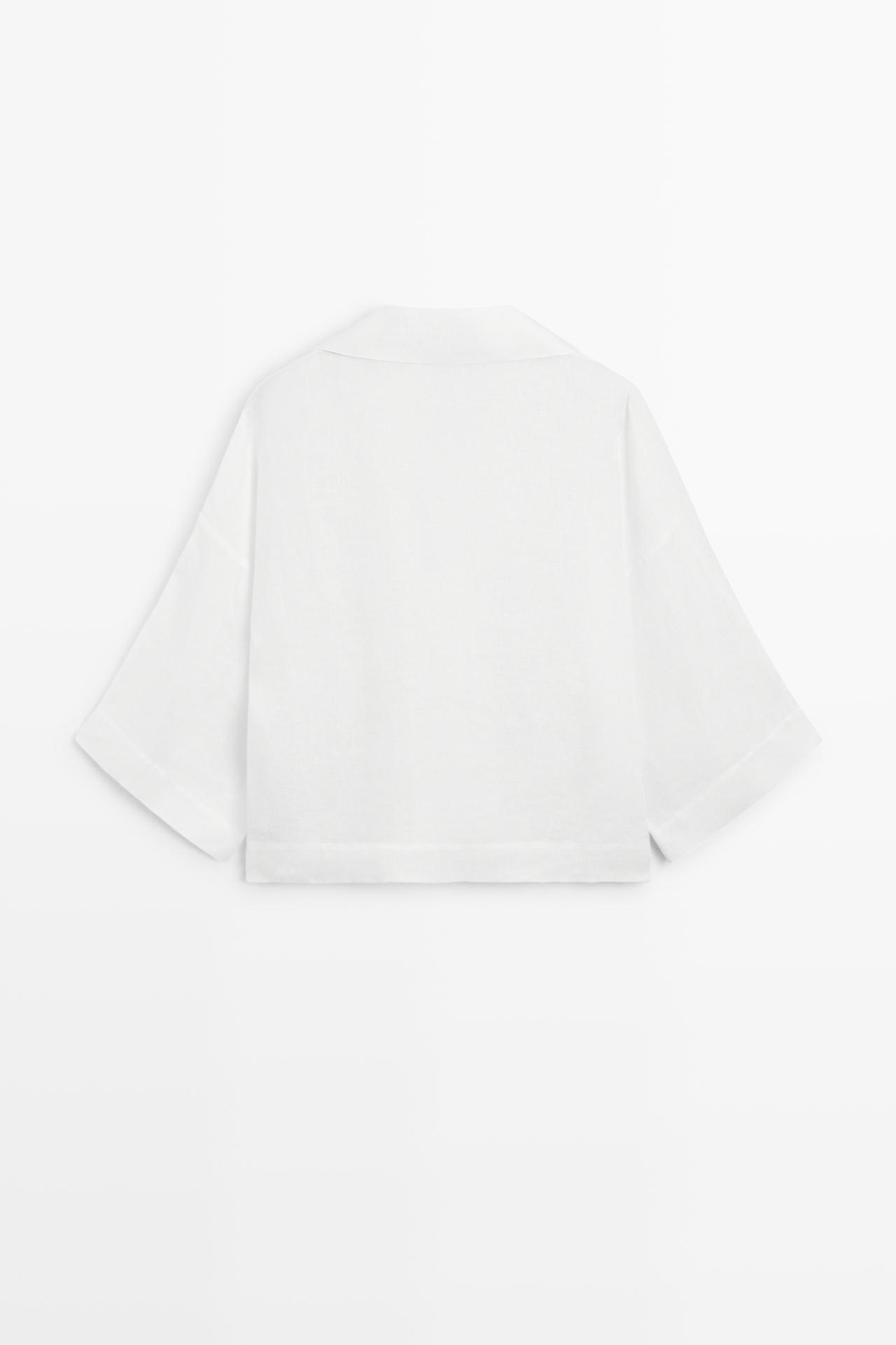 100% linen polo collar shirt — WHITE