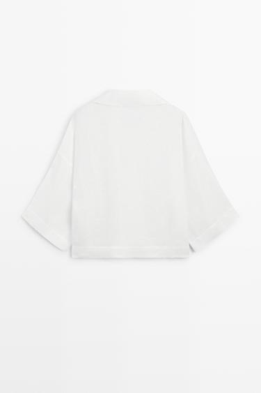 100% linen polo collar shirt — WHITE 6