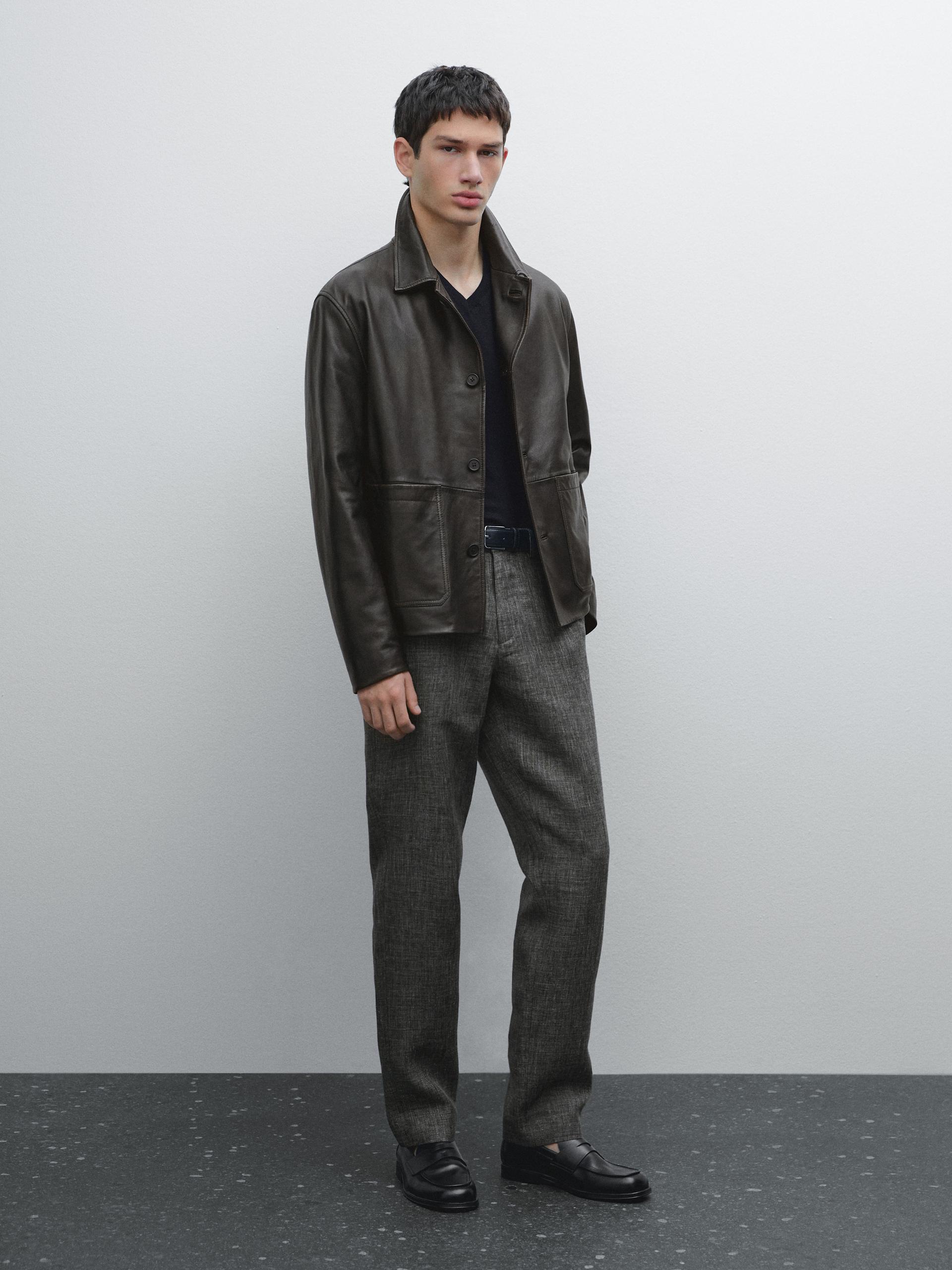 Pantalon Tapered 100 % Lin - Gris - 36 - Massimo Dutti - Homme