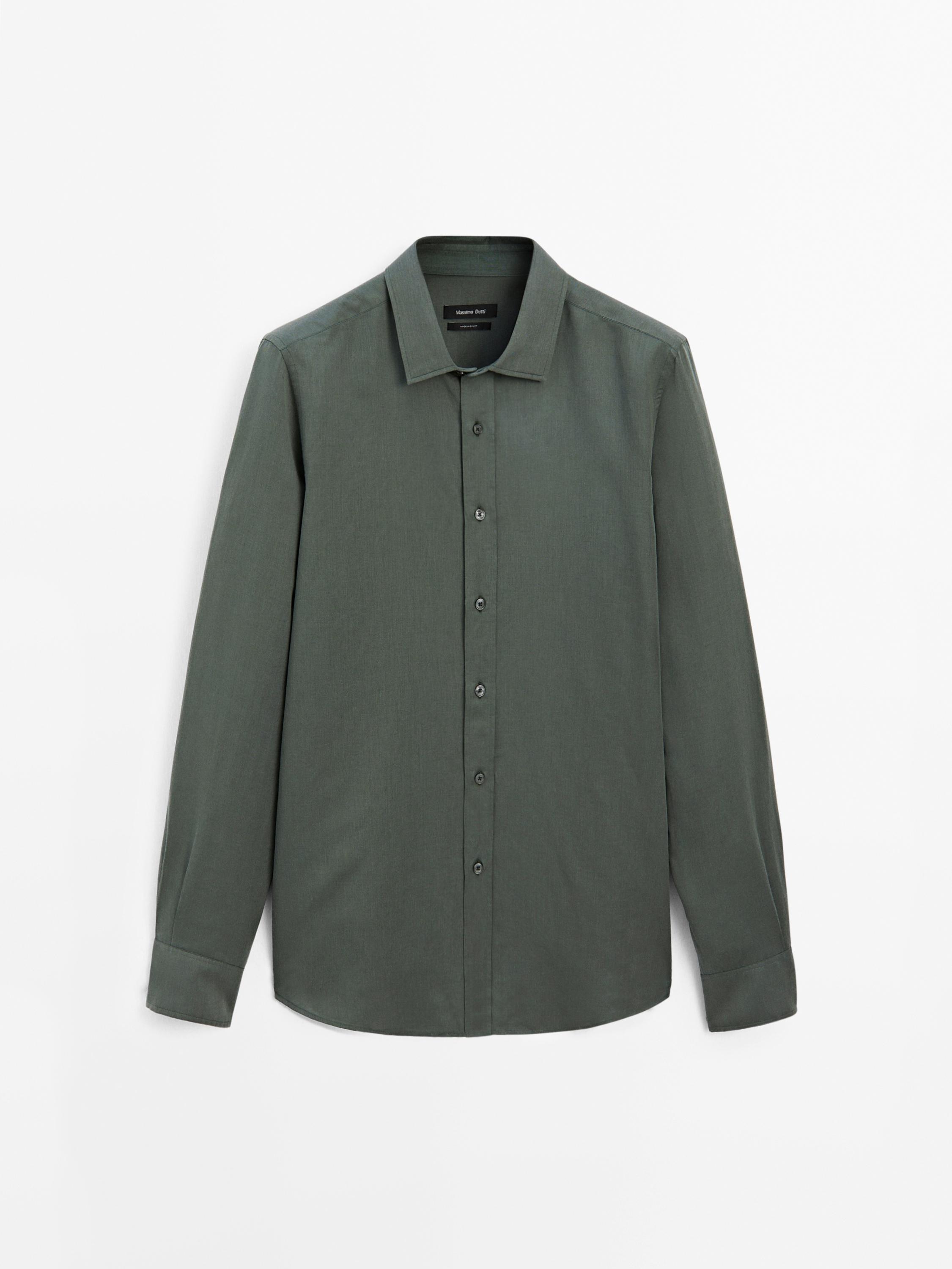 Regular fit cotton blend shirt