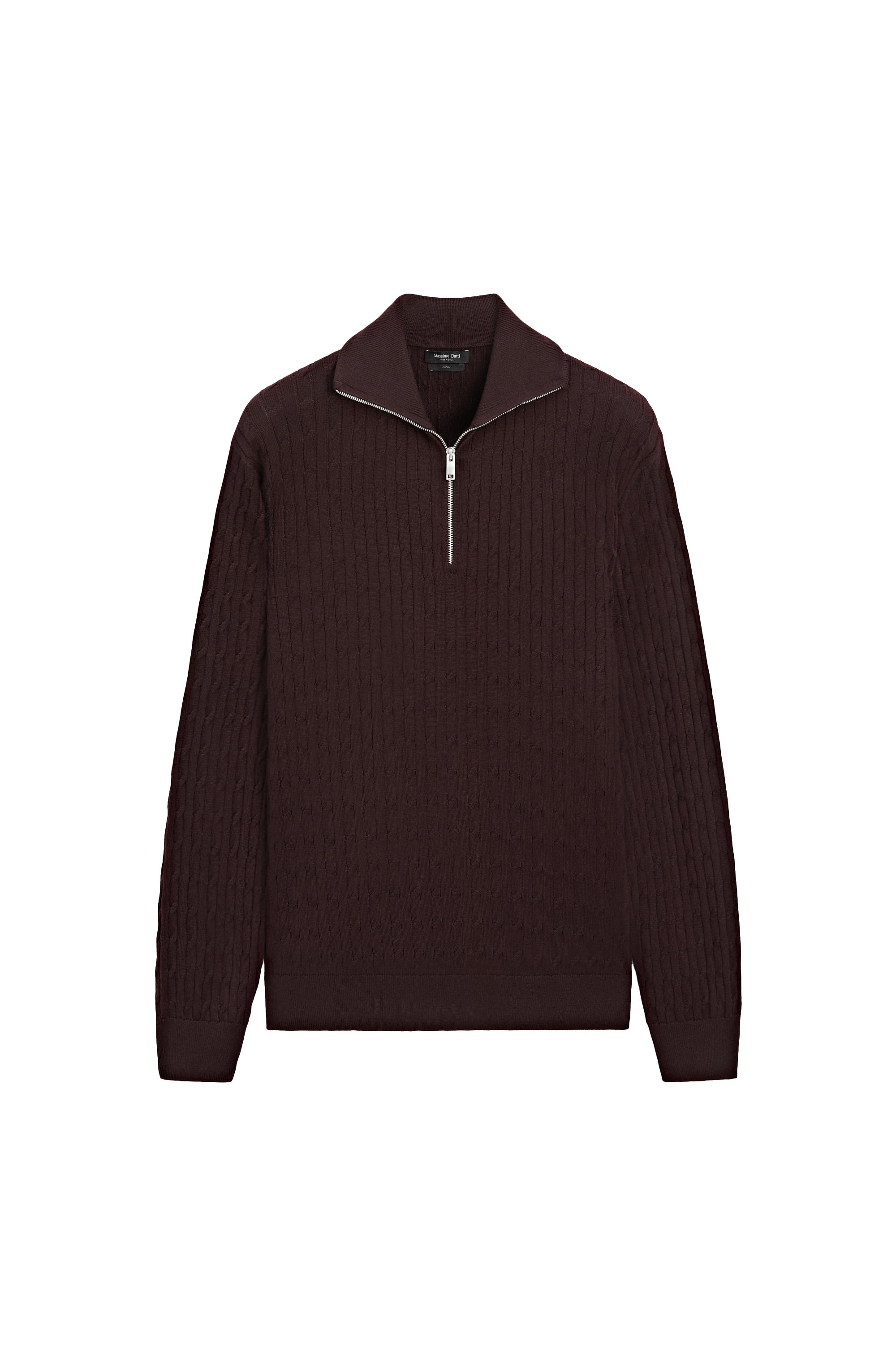 Mock neck knit zip sweater · Navy Blue, Burgundy · Sweaters
