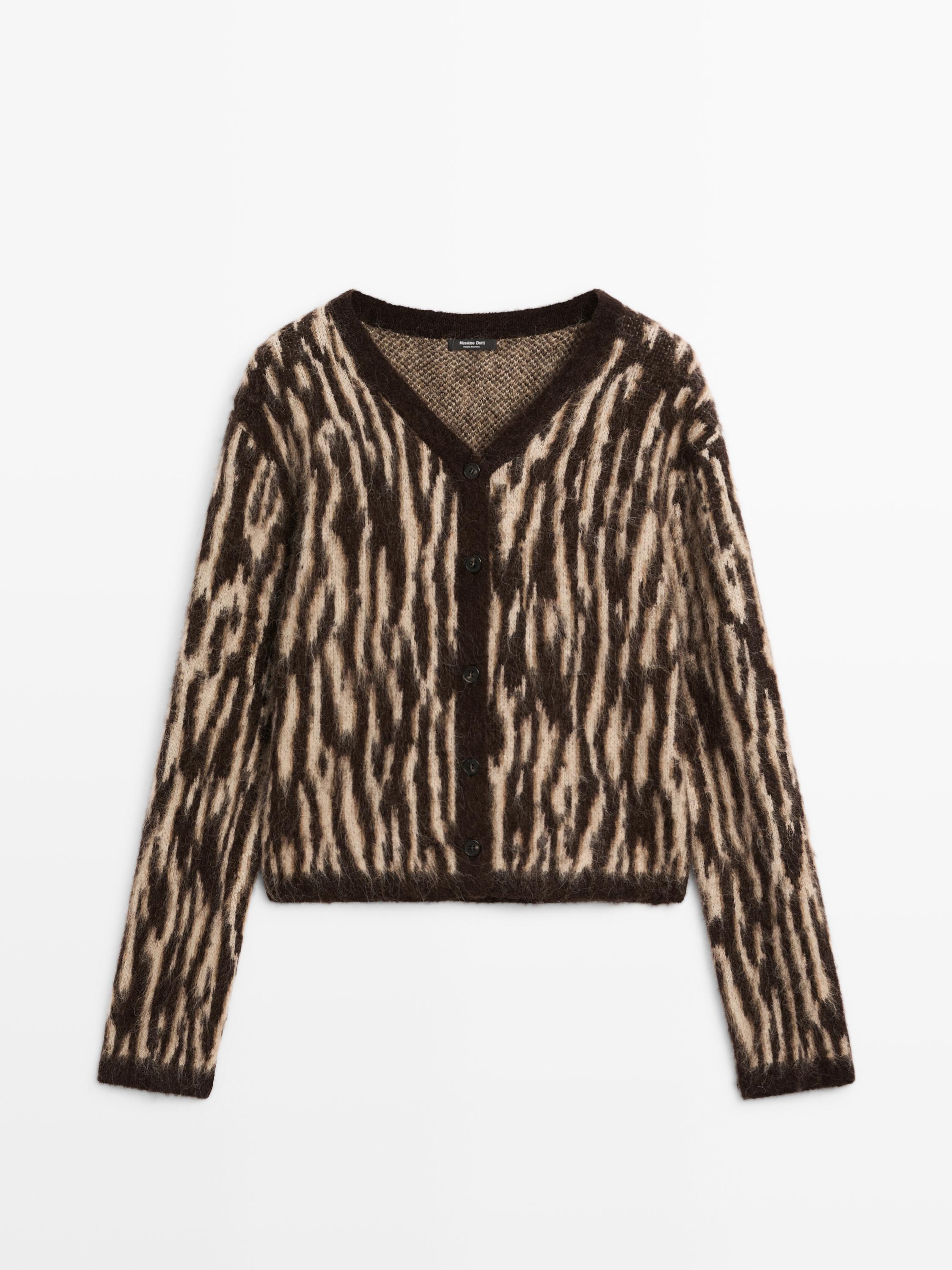 Alpaca wool blend animal print cardigan
