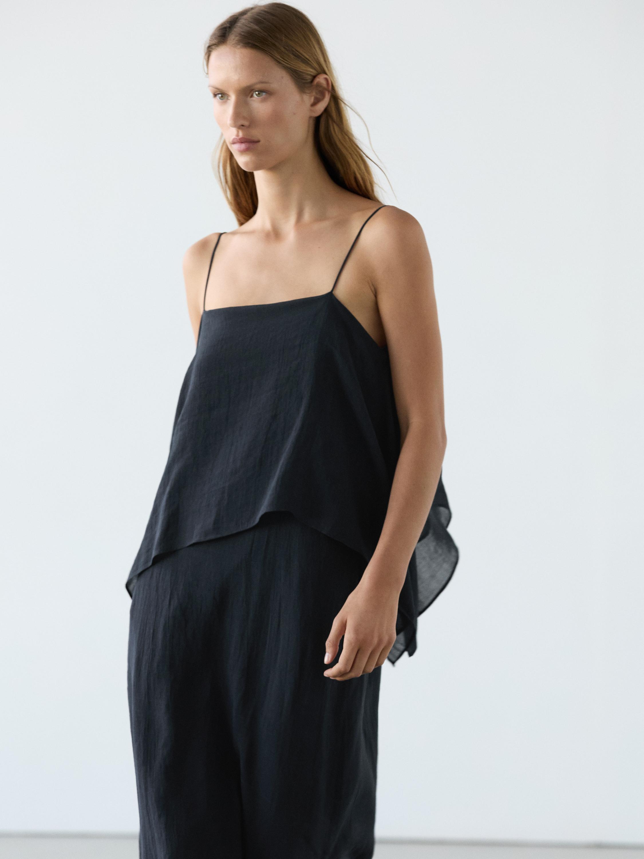 Midi dress with asymmetric ruffle detail — Dark Blue