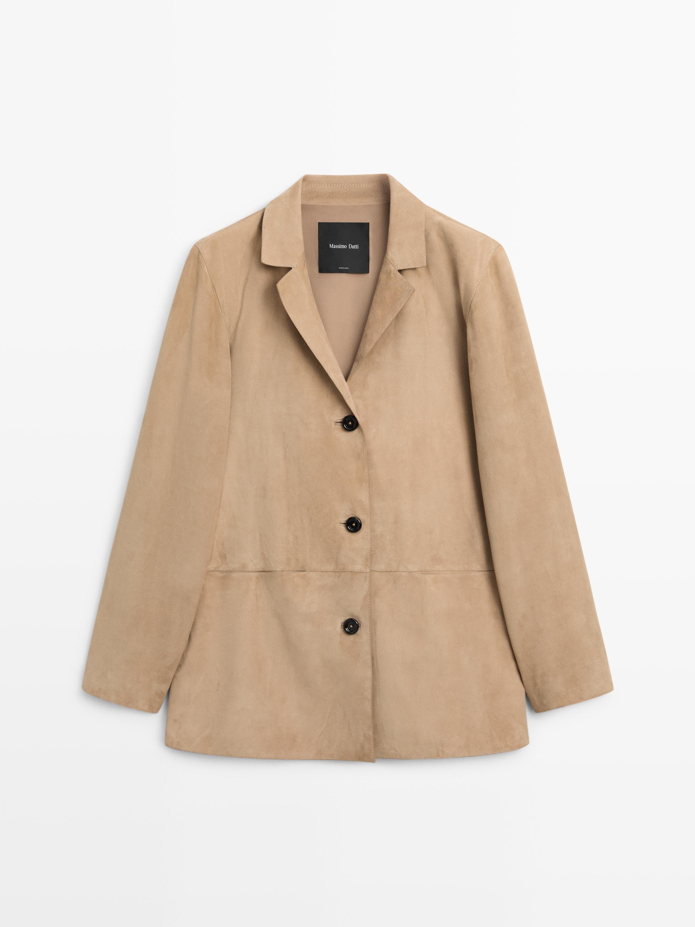 100% suede leather blazer with pocket details — SAND
