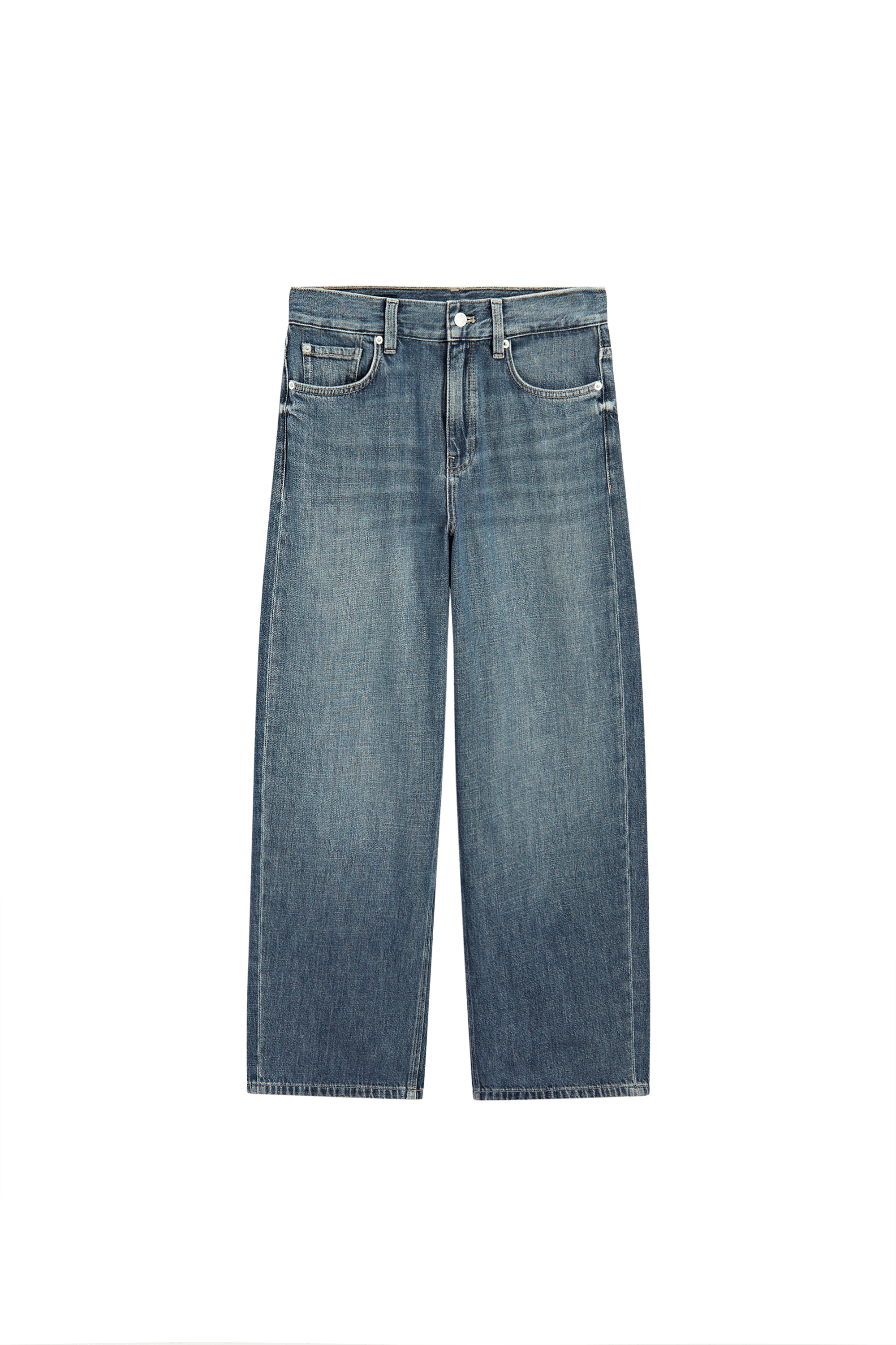 Massimo Dutti Orta bel kısa geniş paça jean görsel 6