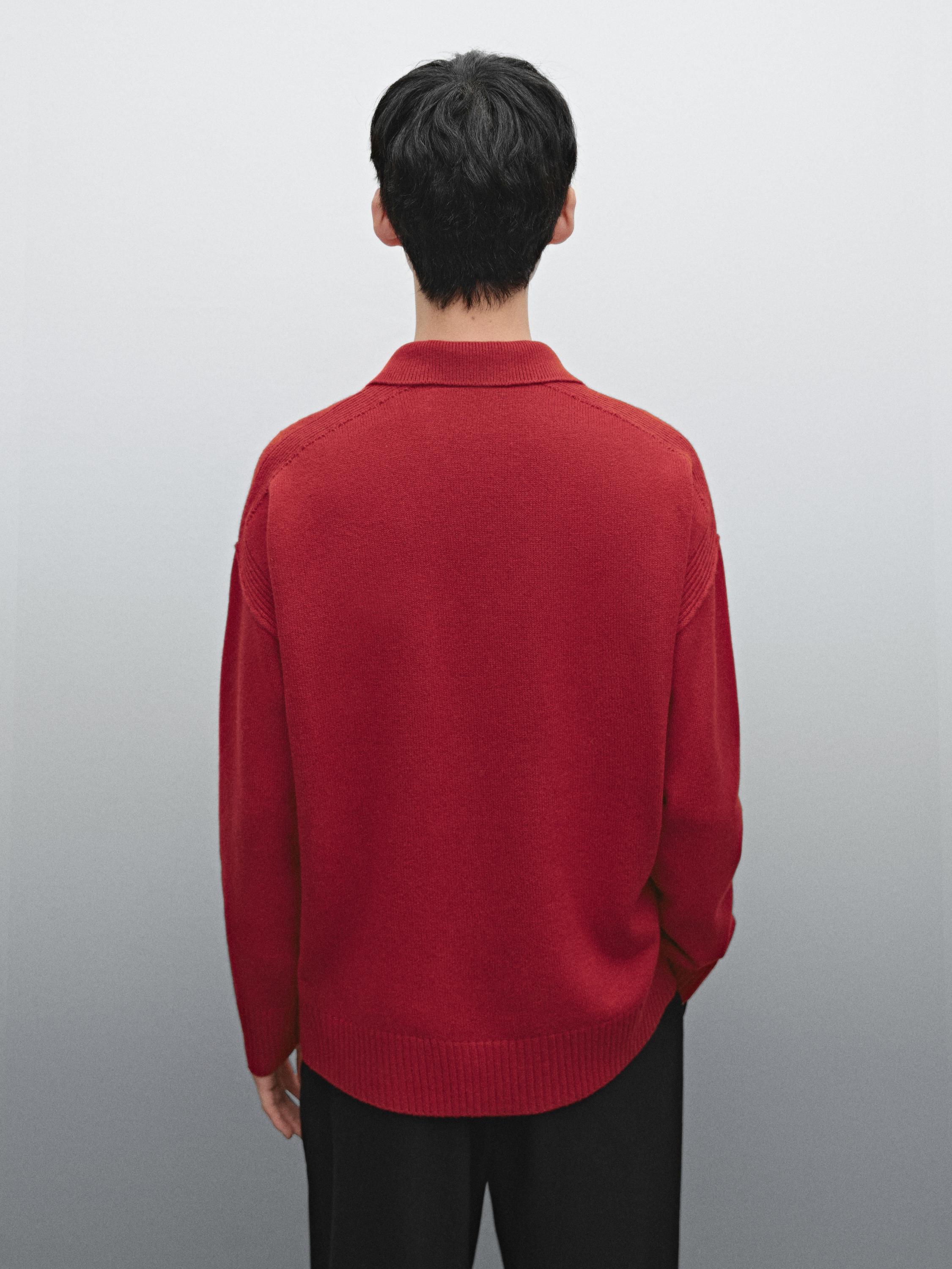 Wool blend polo collar sweater