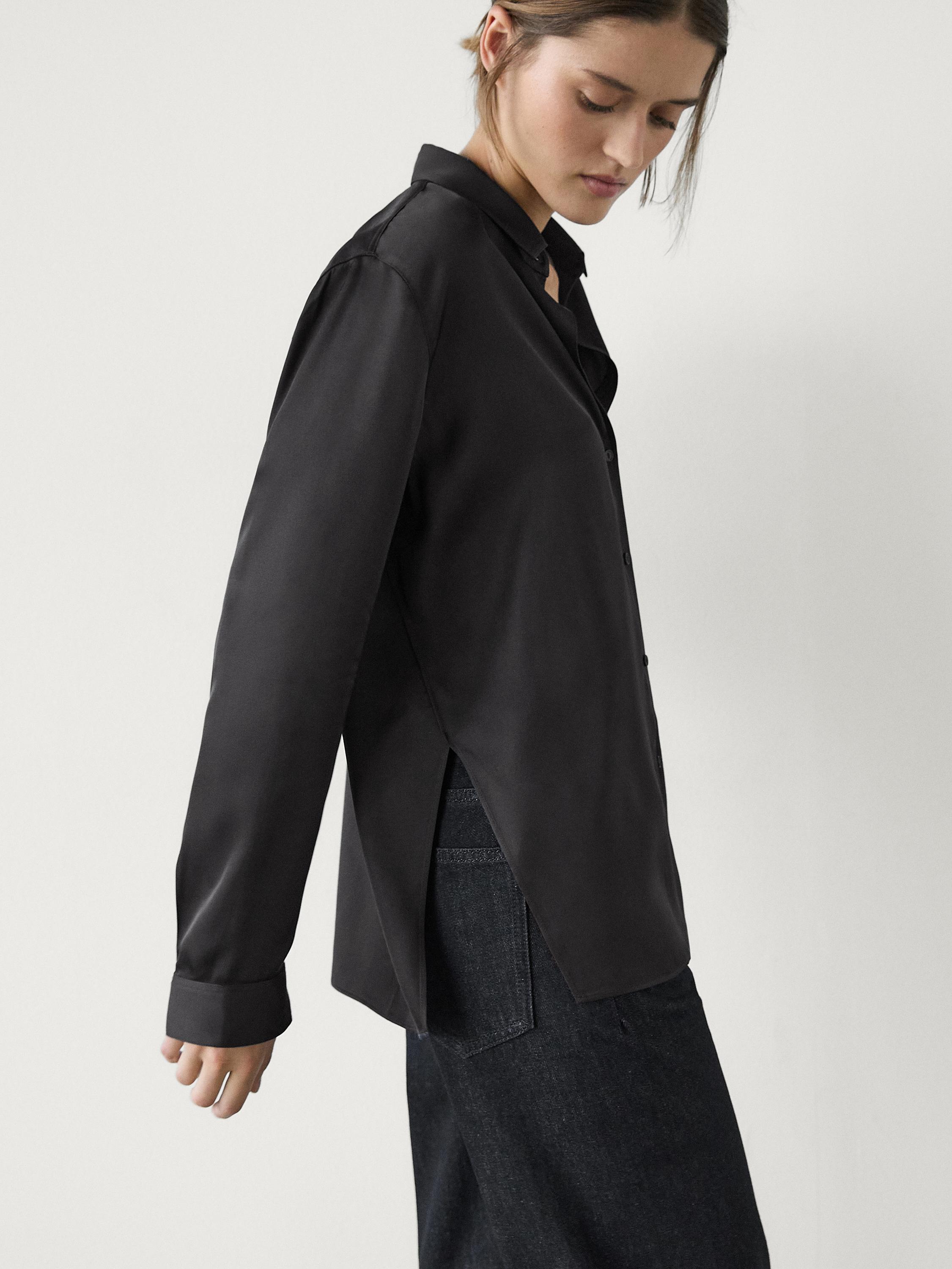 Camisa aberturas manga larga satinada