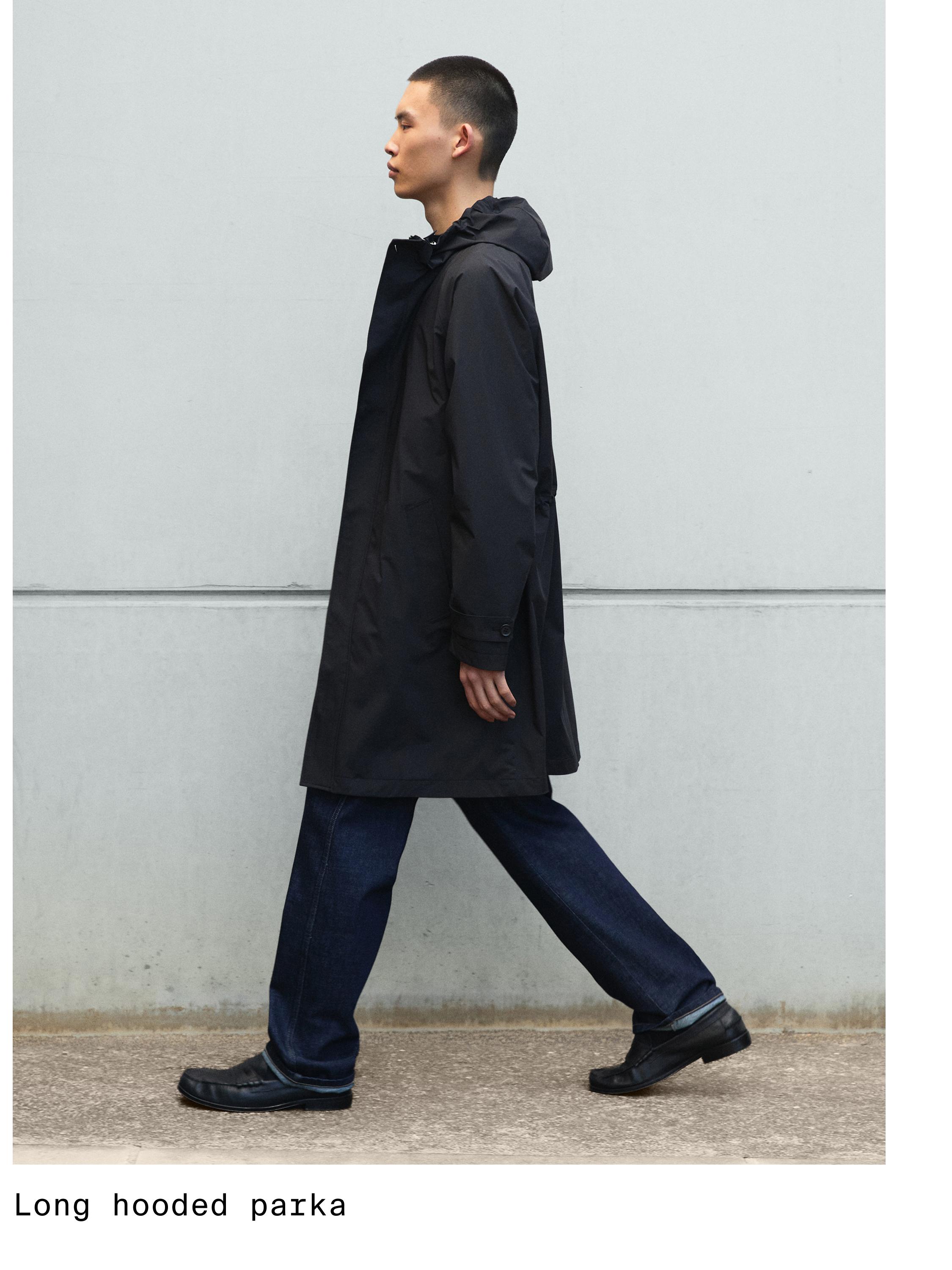 Long hooded parka — NAVY BLUE
