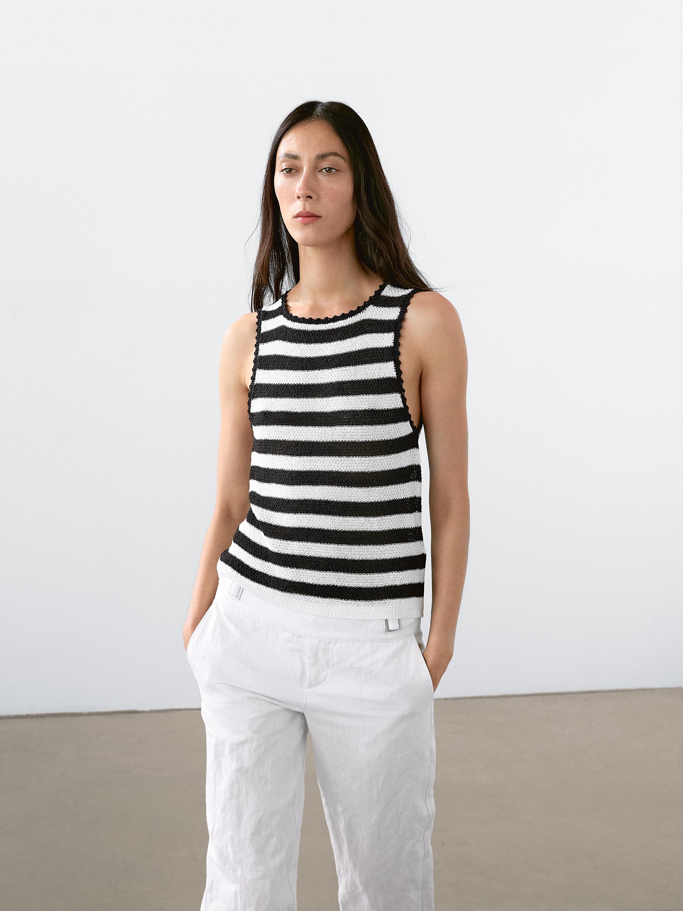 Striped knit top with contrast trims