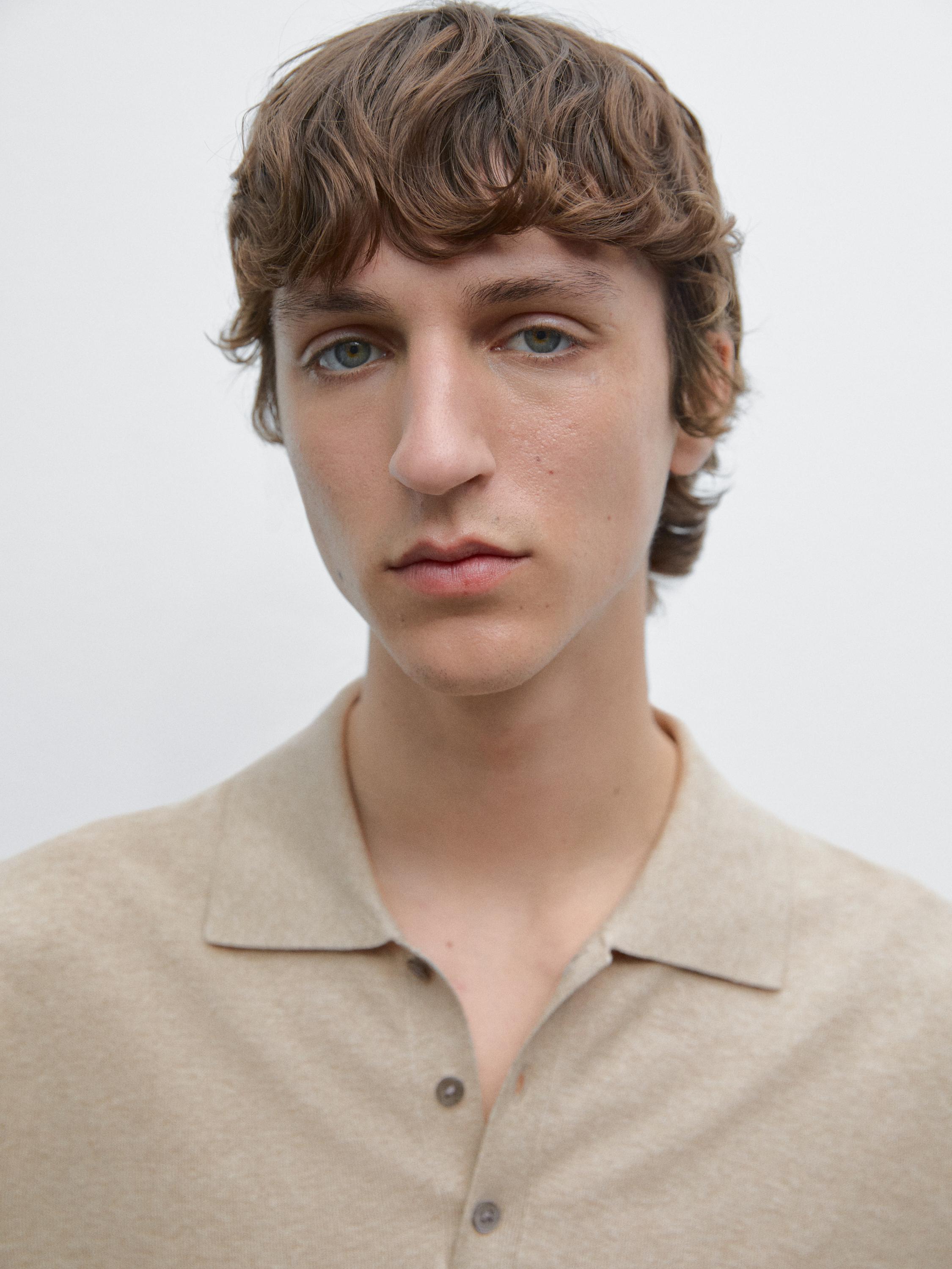 Cotton blend knit polo shirt