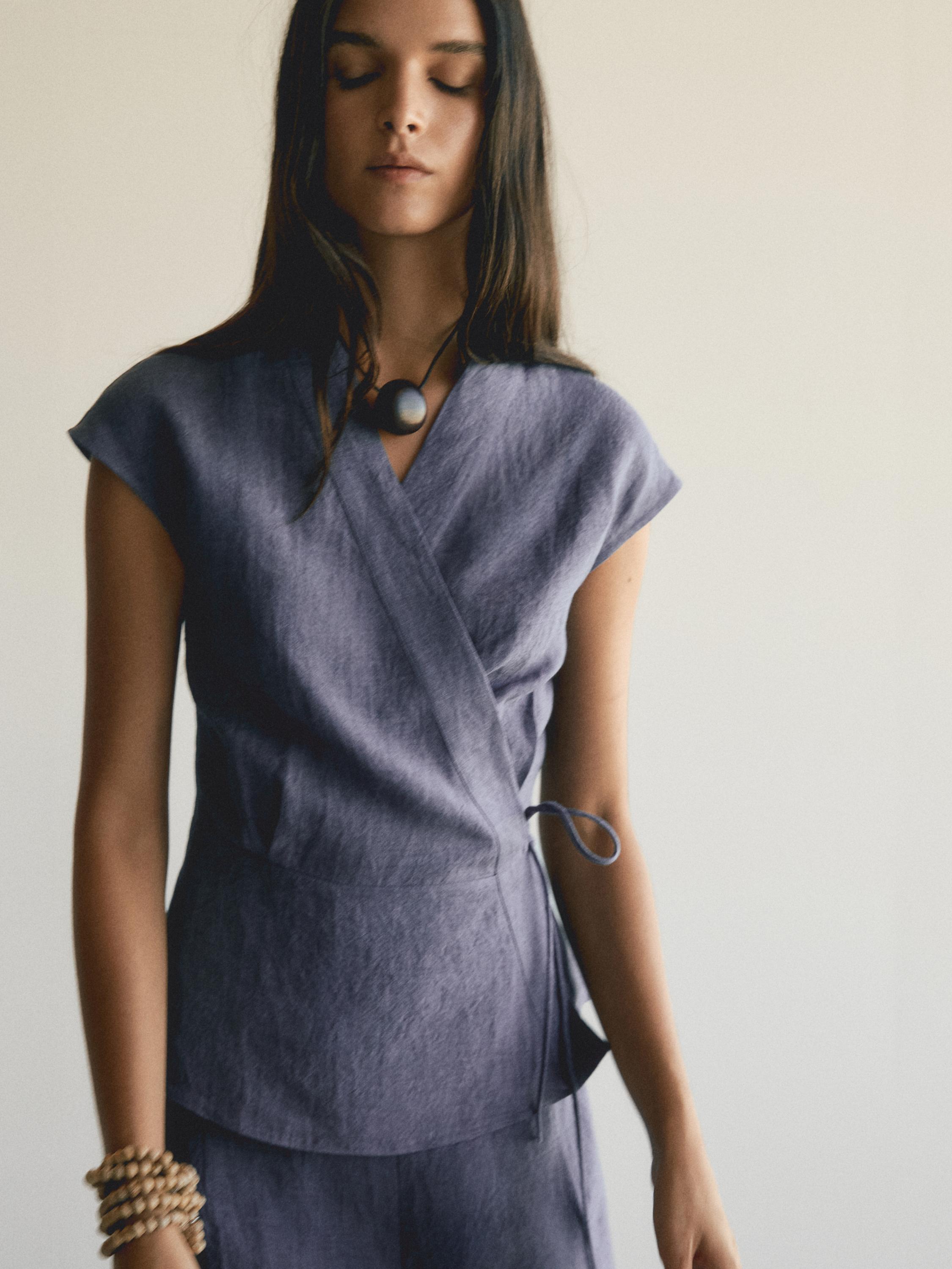 100% linen high-waist trousers