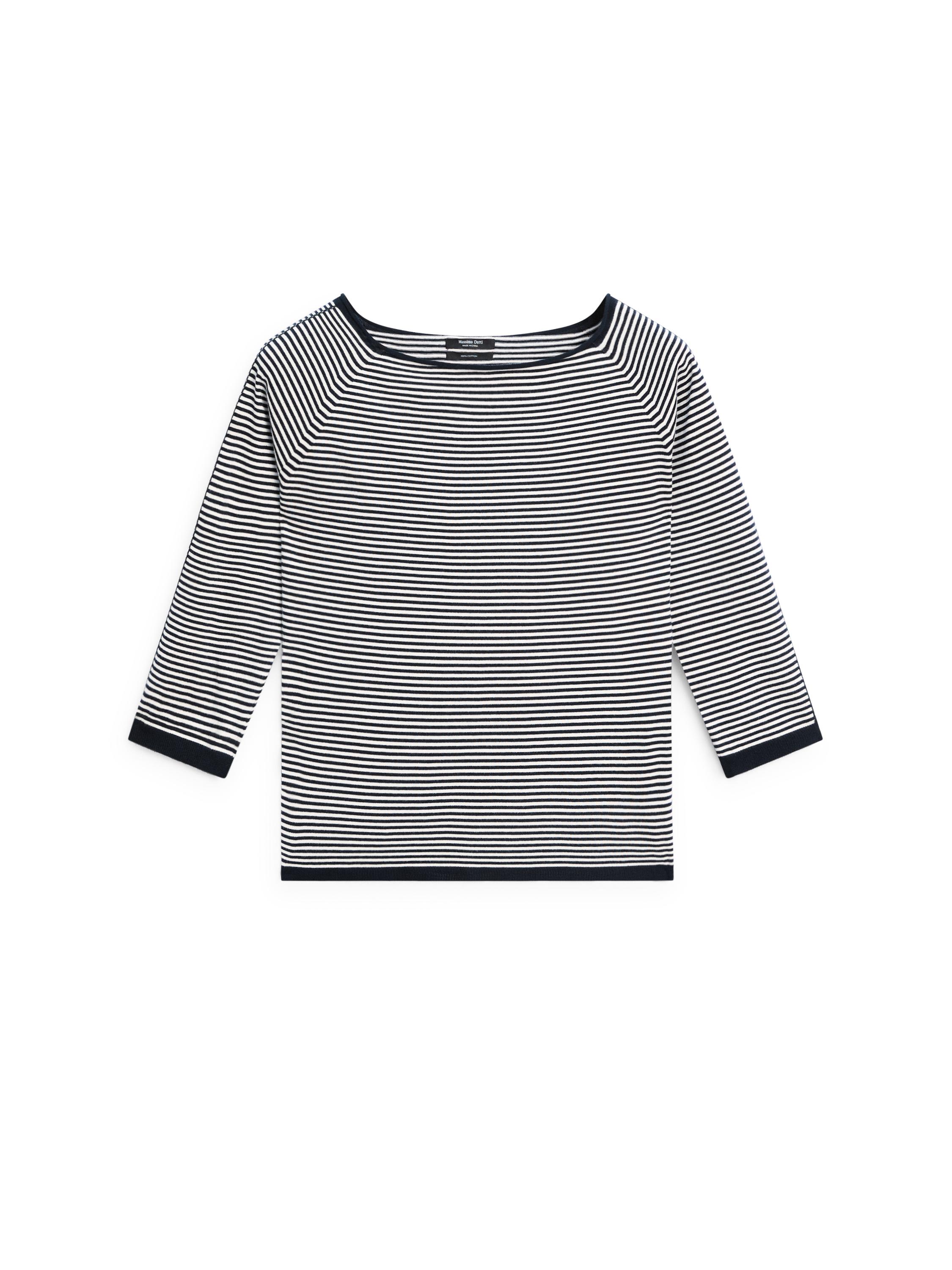 100% cotton striped knit sweater — NAVY BLUE
