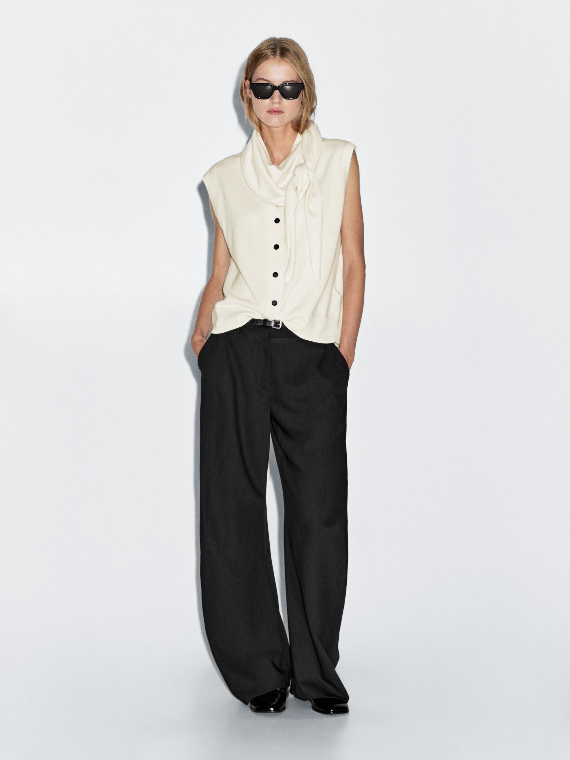 Kamizelka Ze 100% Wełny Z Chustką - Opal Pop - Xs - Massimo Dutti - Kobieta