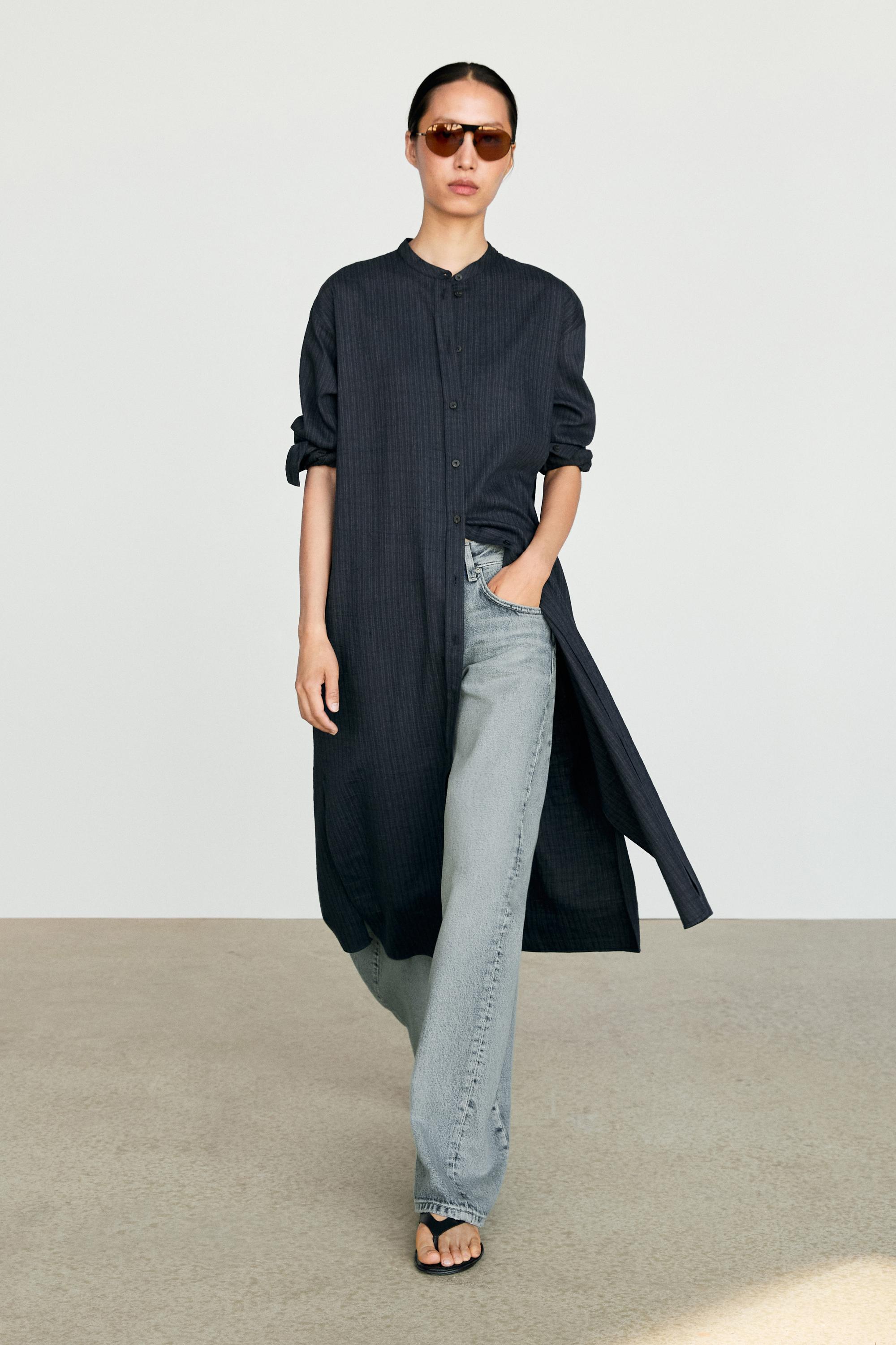 Flowing midi shirt dress — BLUE