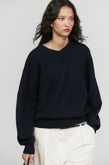 100% wool oversize knit sweater — Dark Blue 3