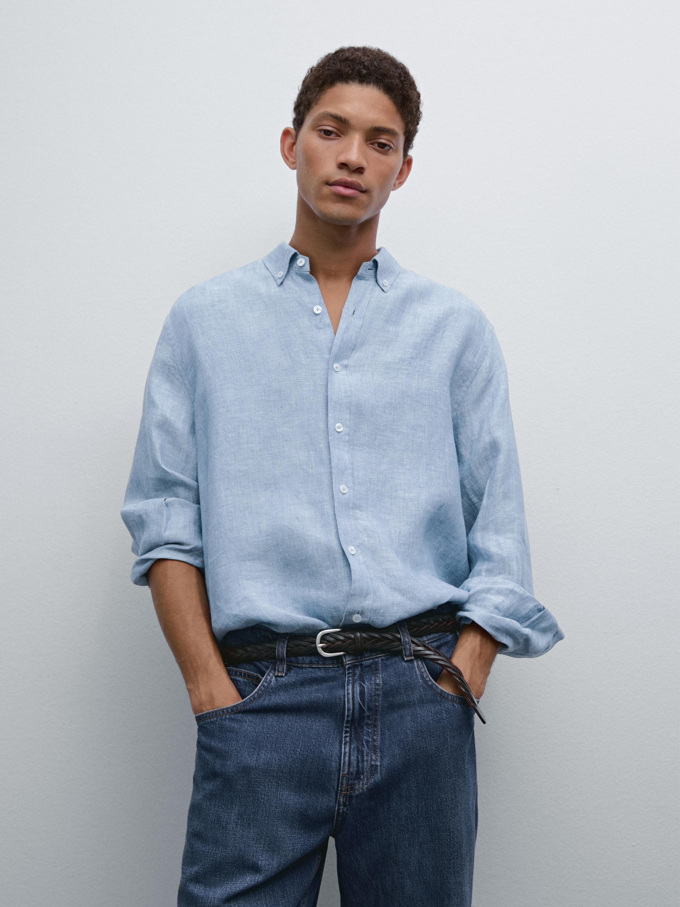 100% linen regular fit Oxford shirt