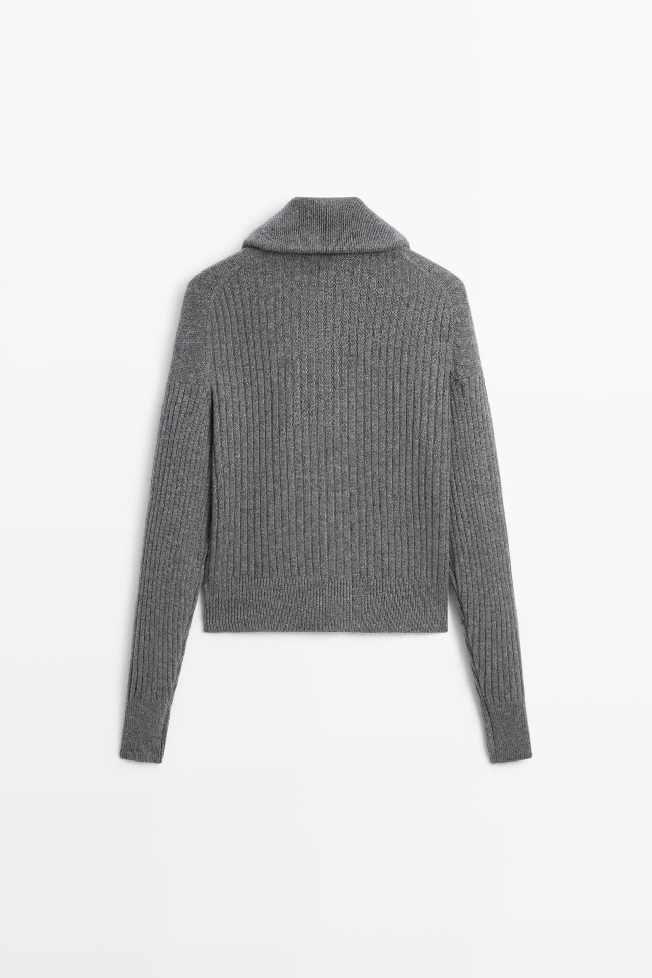 100% Cashmere Ribbed Knit Cardigan — GREY