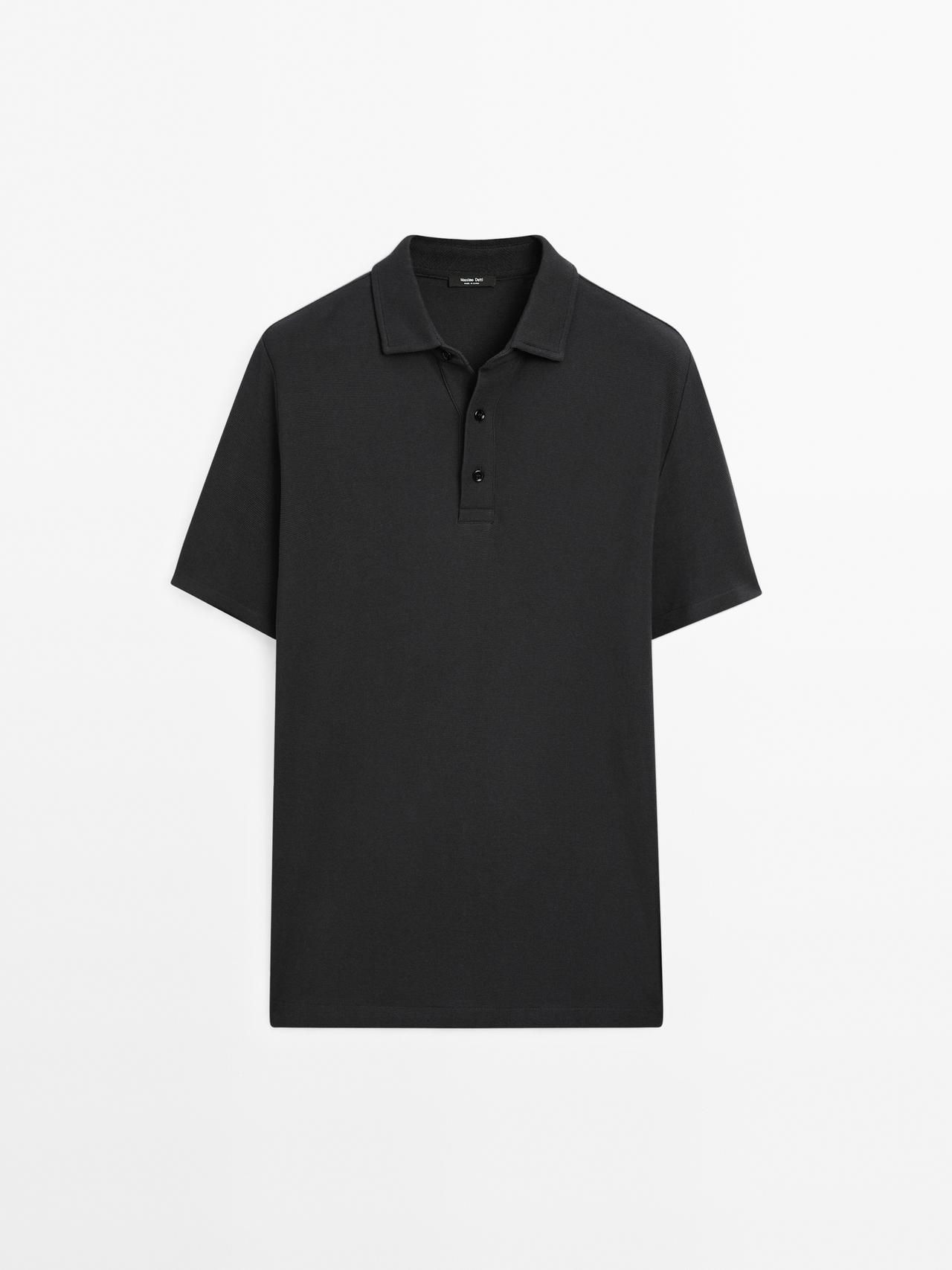 Massimo Dutti - Herre - Strukturvævet Poloshirt Med Korte Ærmer - Marineblå - Xl
