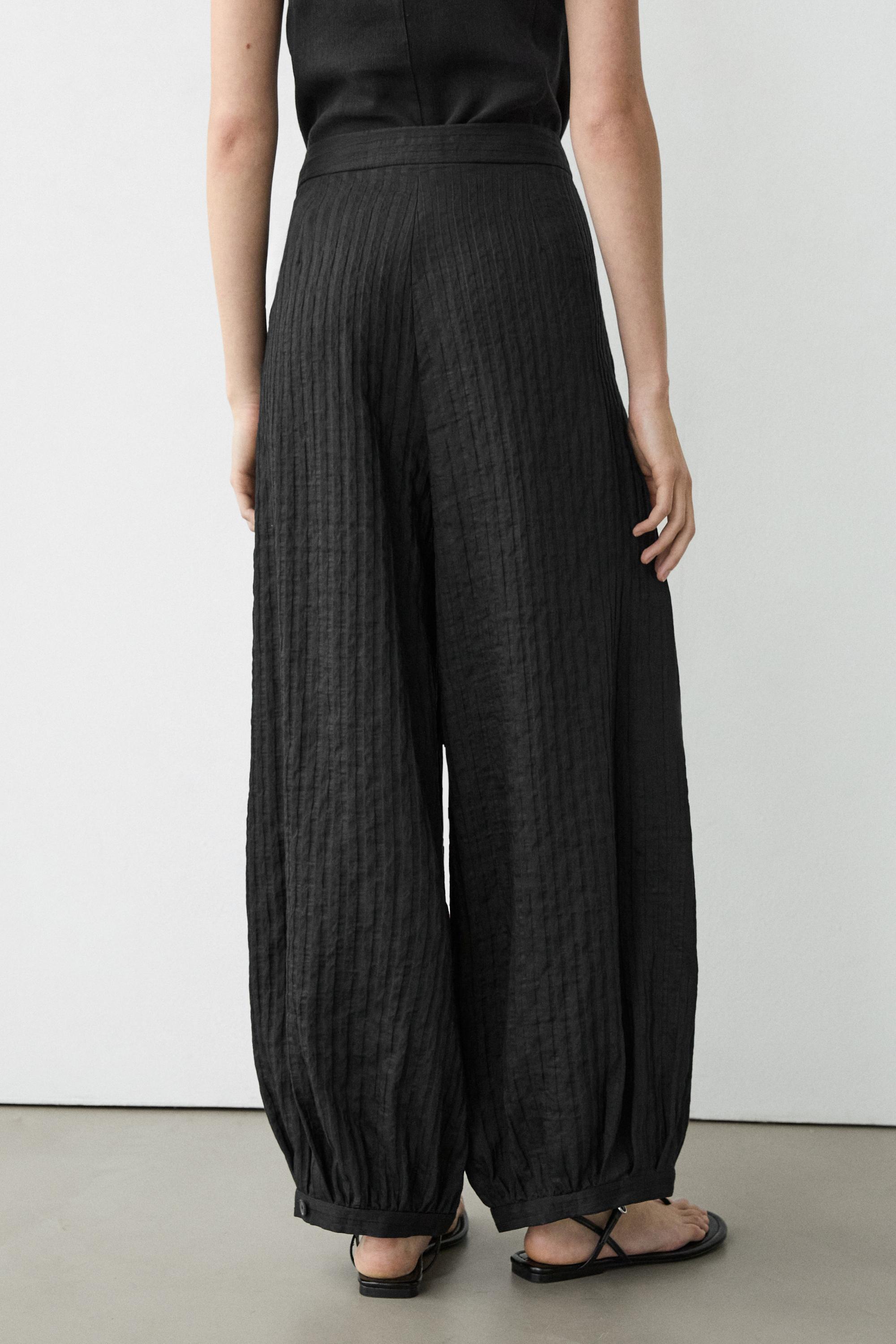 Flowing linen-blend drop crotch pants — BLACK