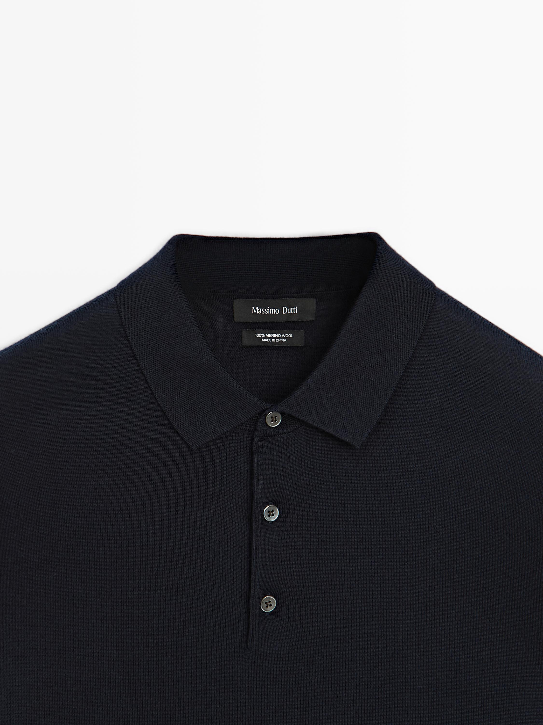 100% merino wool knit polo jumper