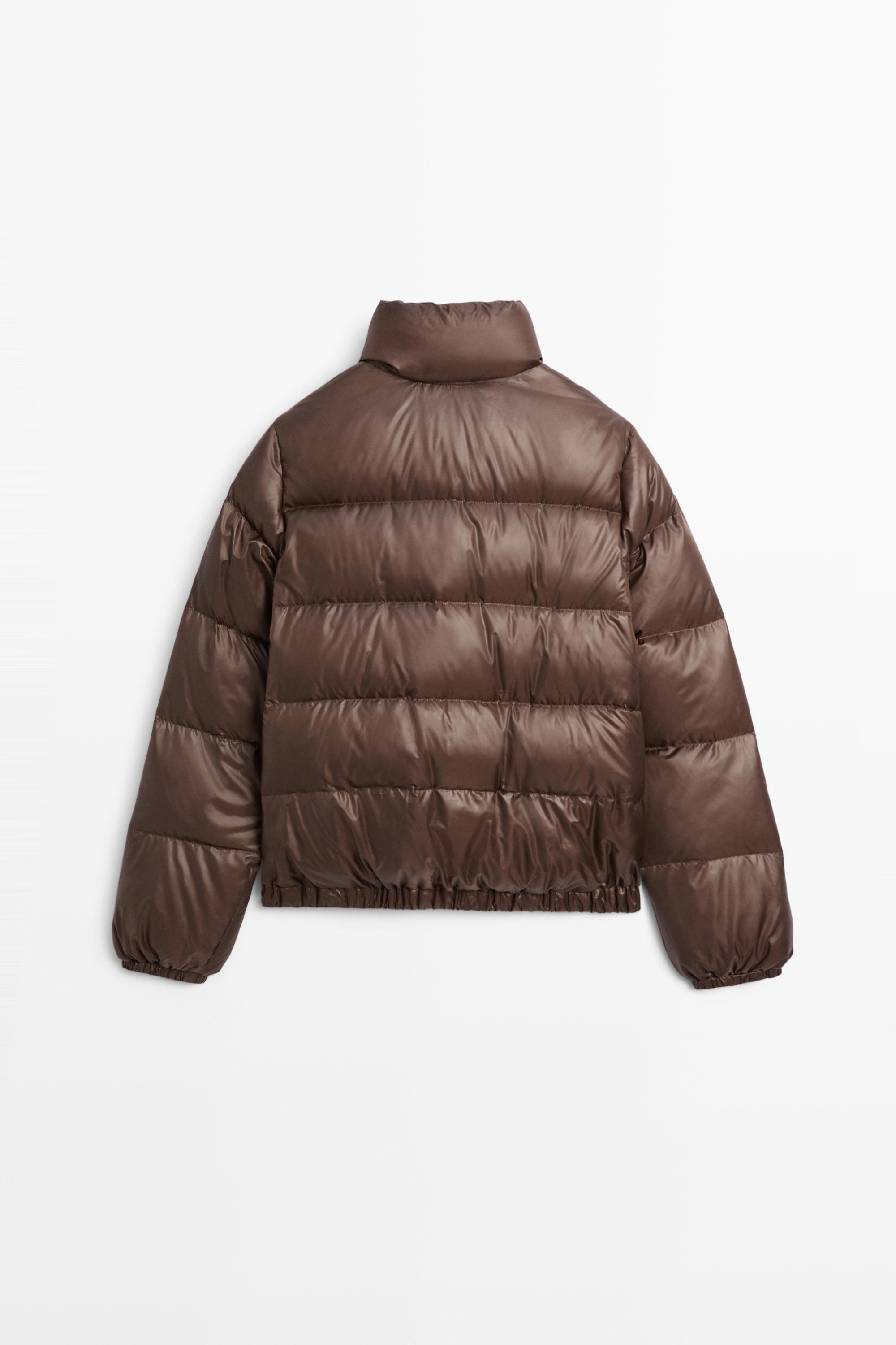 Stand collar down jacket — BROWN MARL