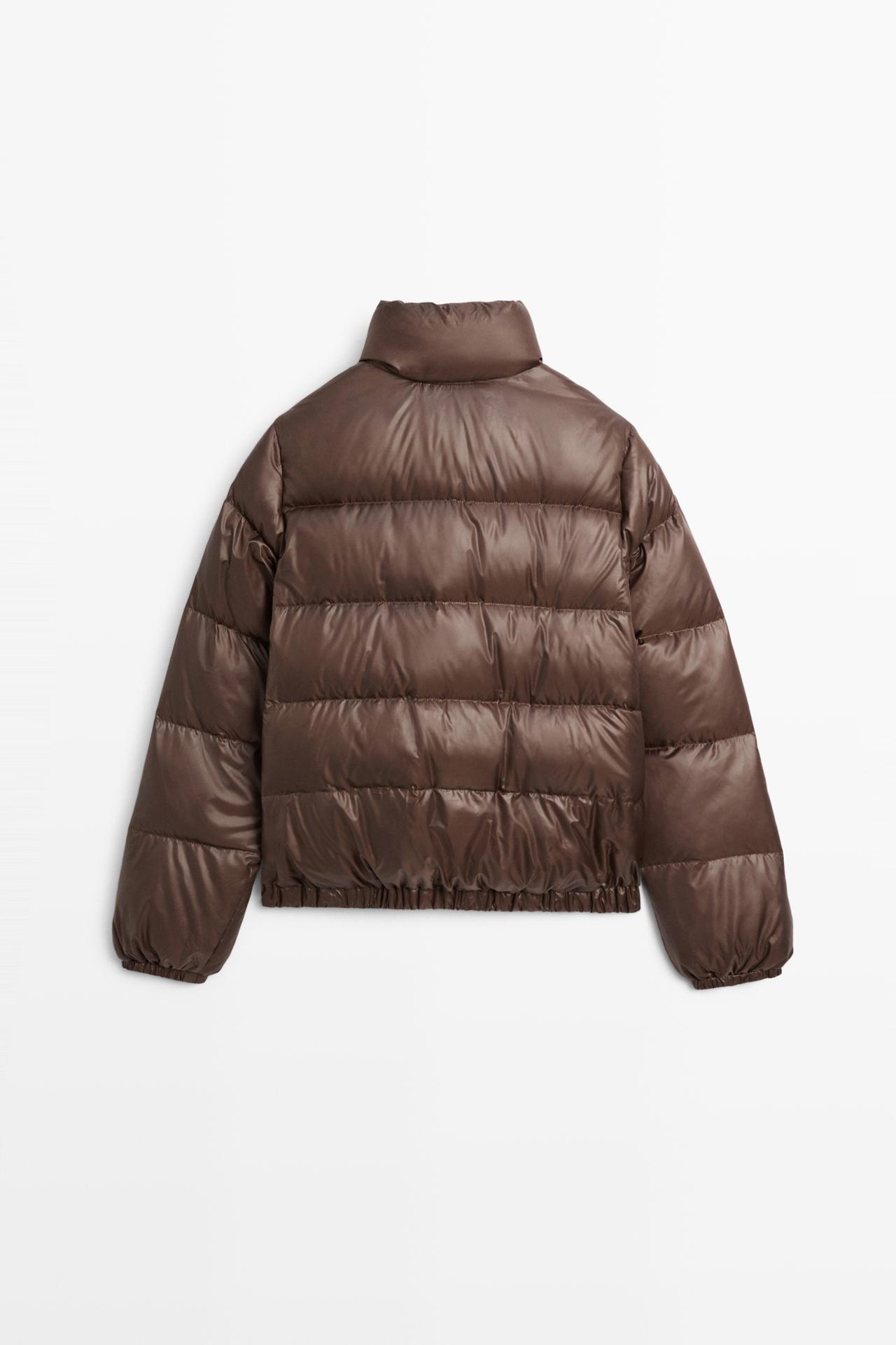 Stand collar down jacket — BROWN MARL
