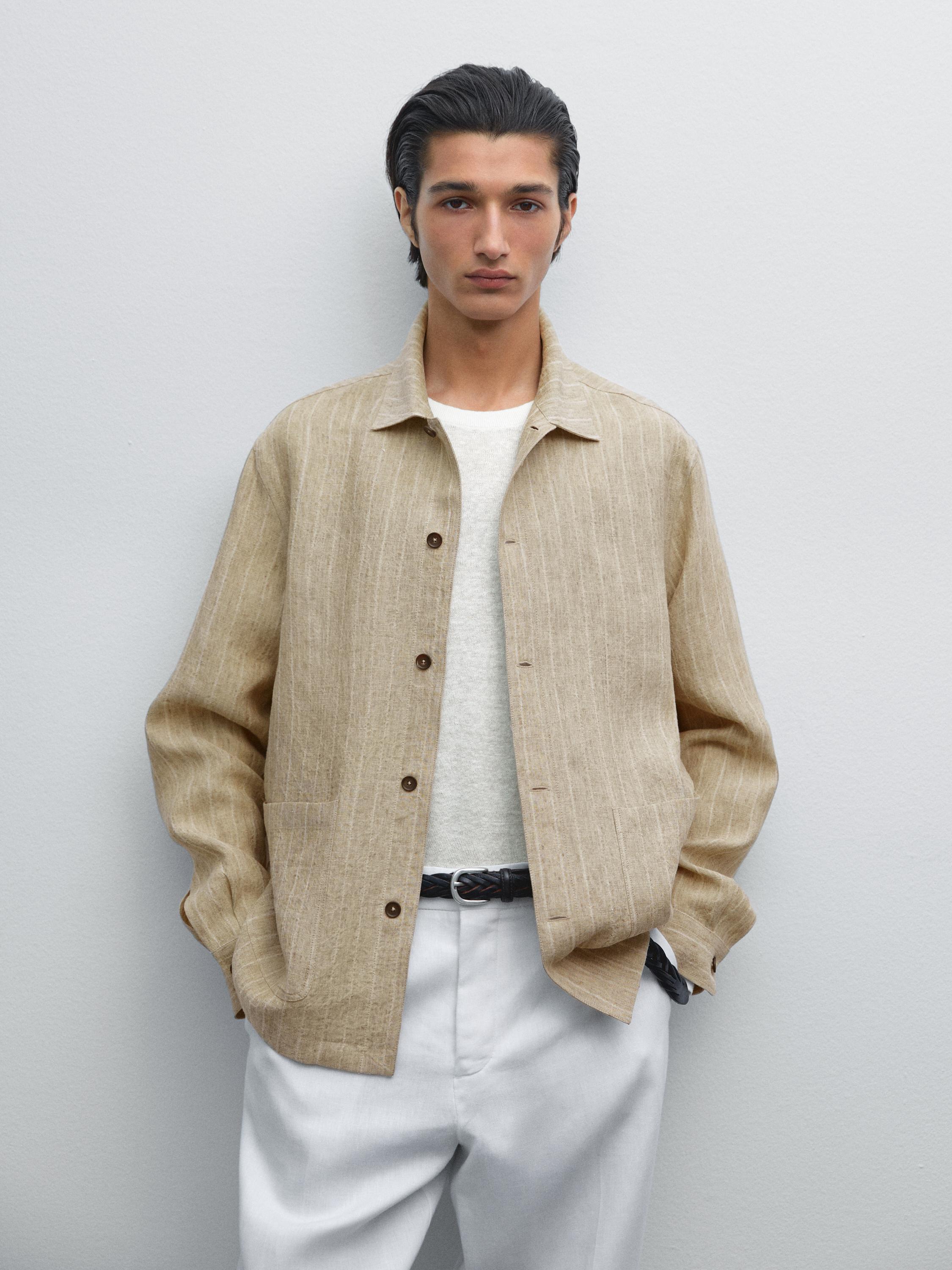 قميص سميك مخطط كتان 100%