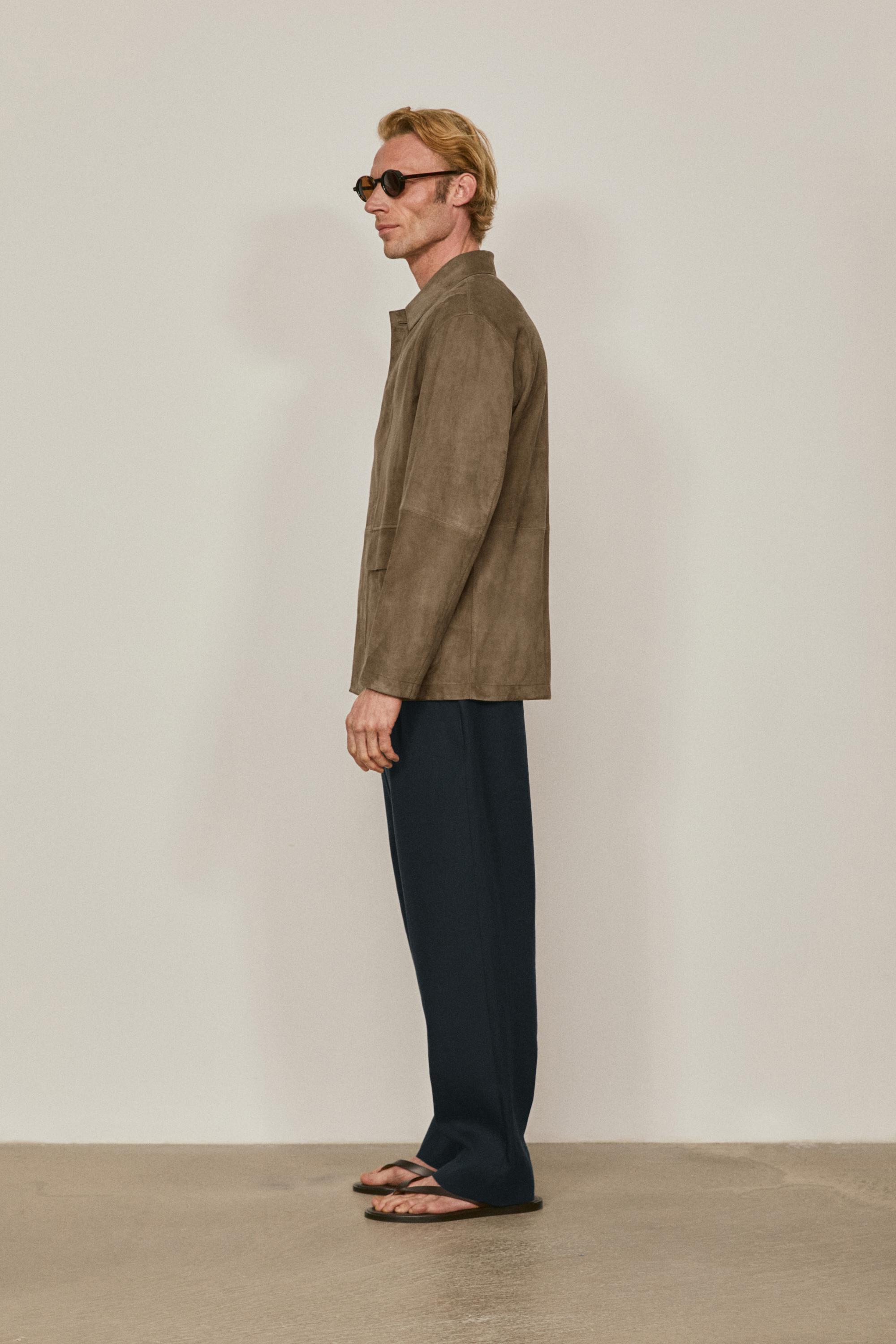Suede leather overshirt with pockets - LIMITED EDITION — PALE GREEN