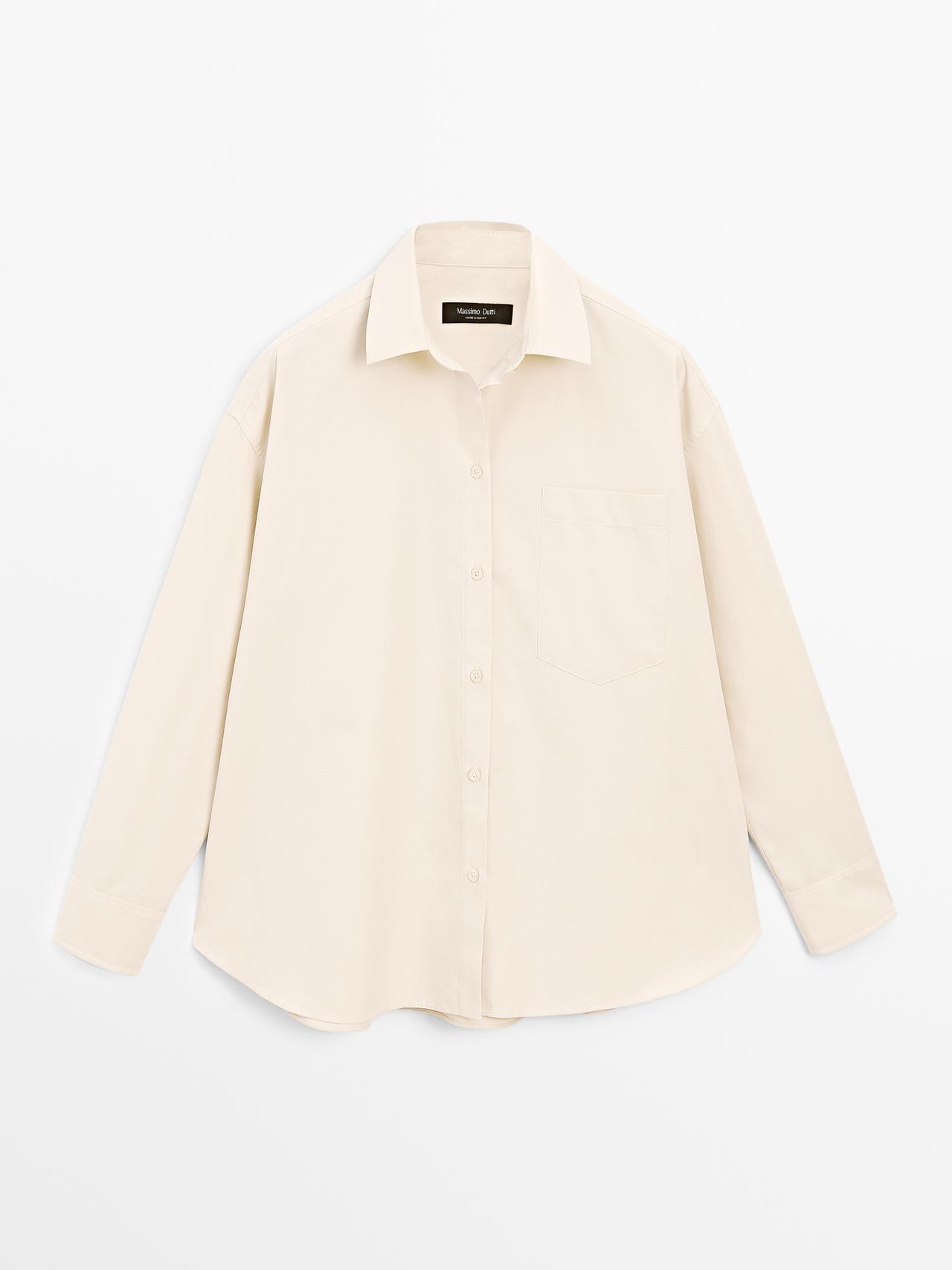 Massimo Dutti - Dame - Poplinskjorte I 100 % Bomuld - Beige - L