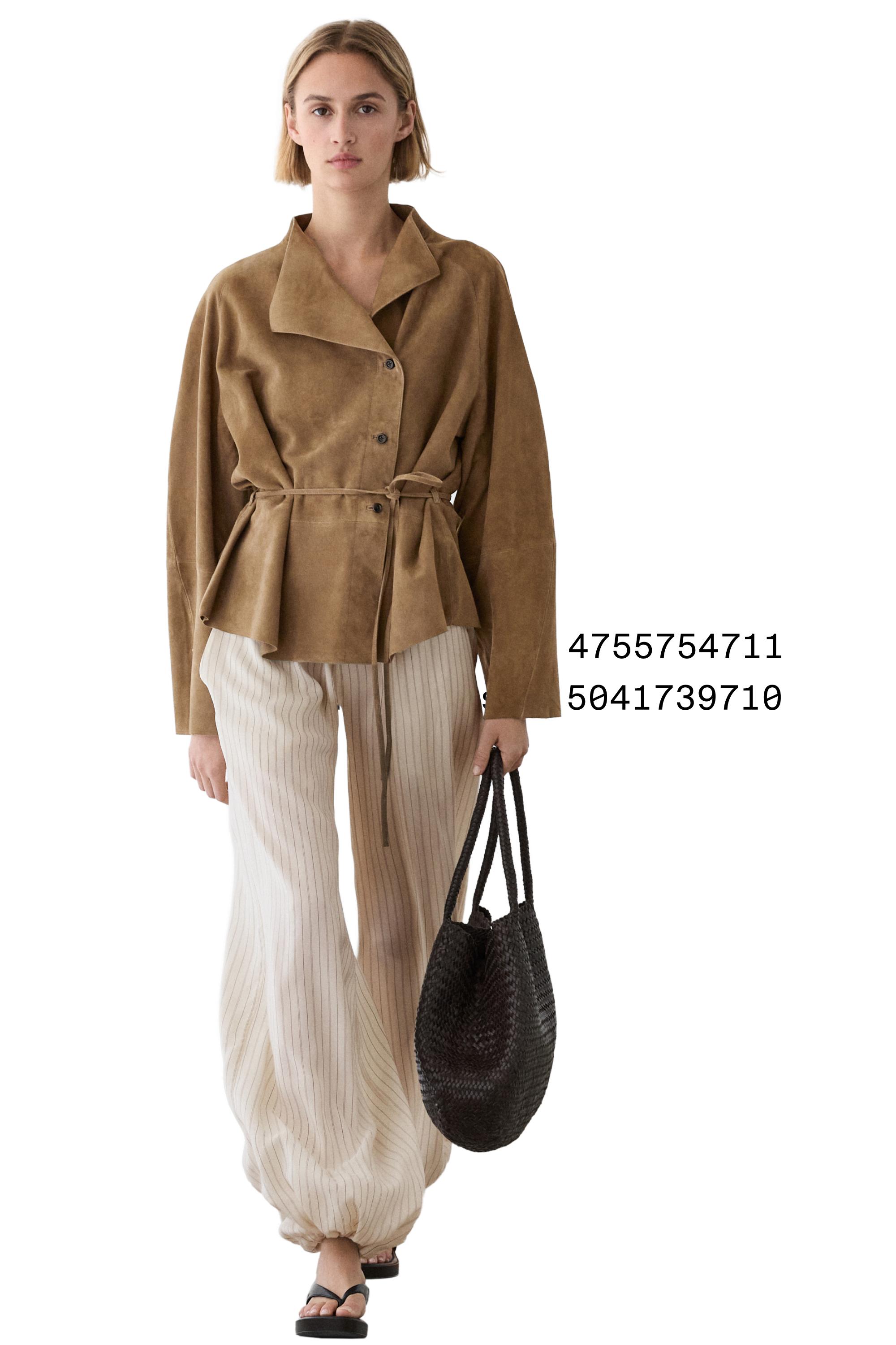 Suede leather jacket with drawstring — SAND