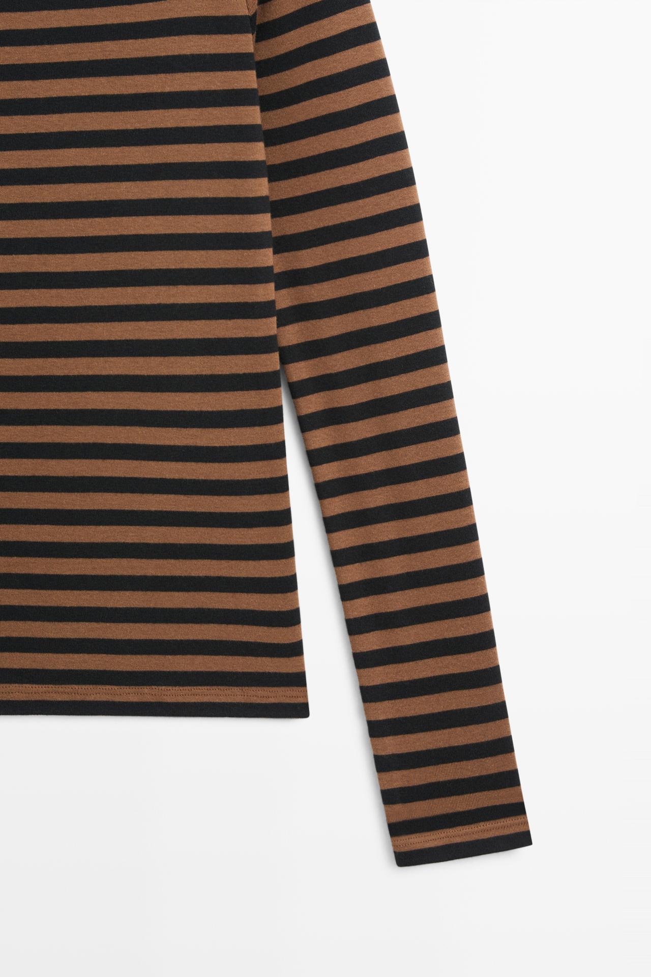 100% cotton striped boat neck T-shirt — MOLE BROWN