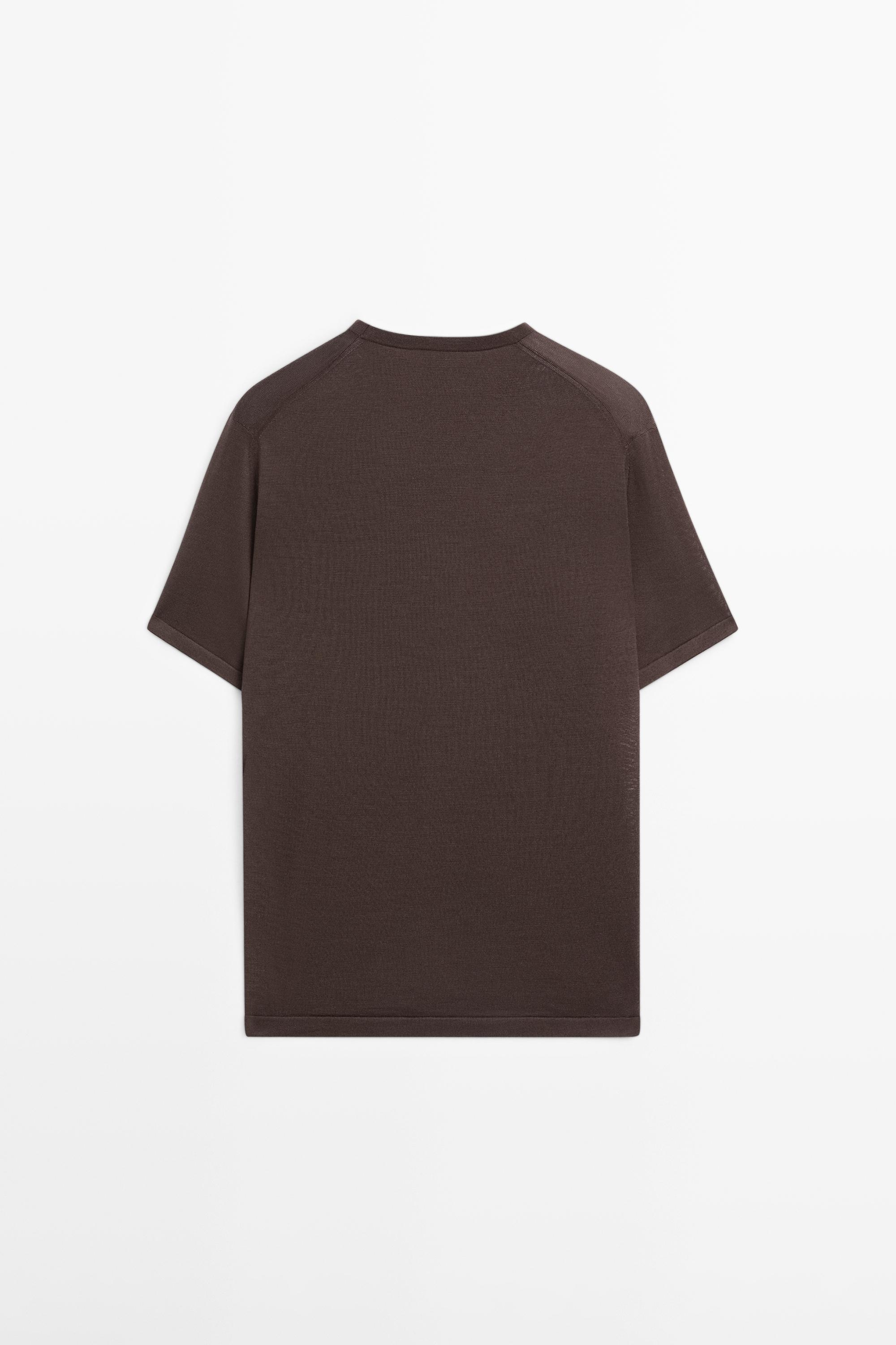 Wool-blend short-sleeve knit sweater — MOLE BROWN