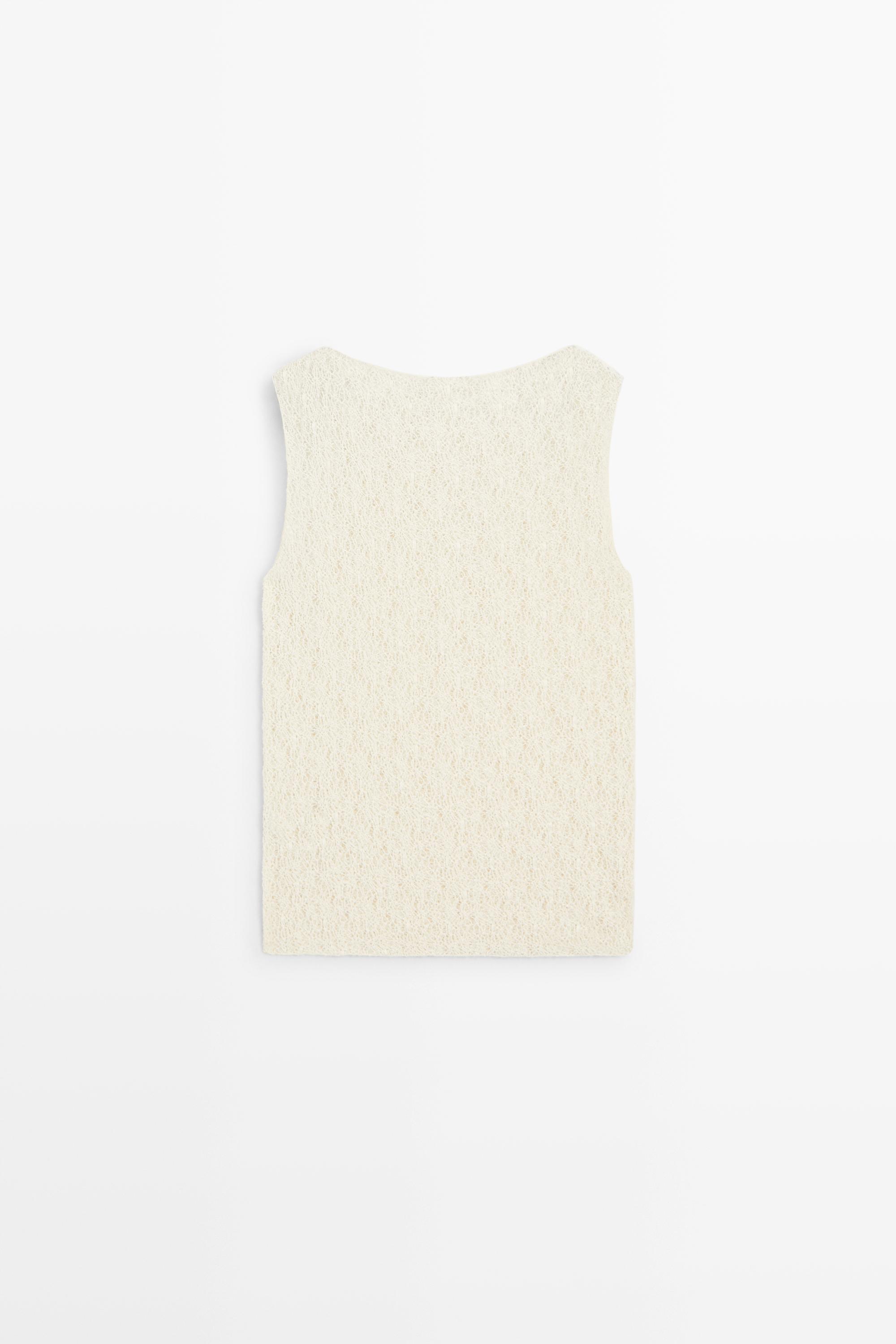 Sleeveless open-knit top — CREAM