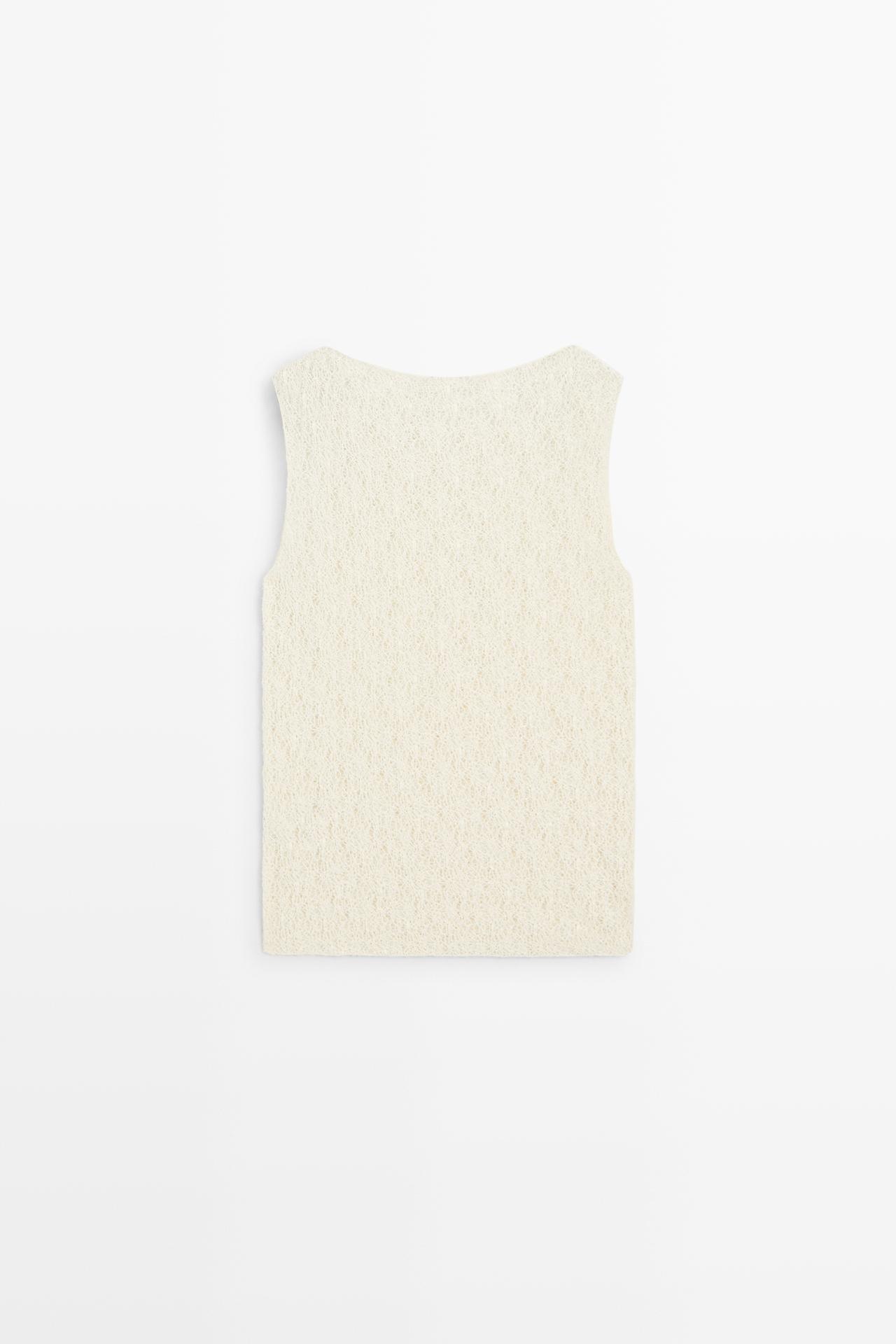 Sleeveless open-knit top — CREAM