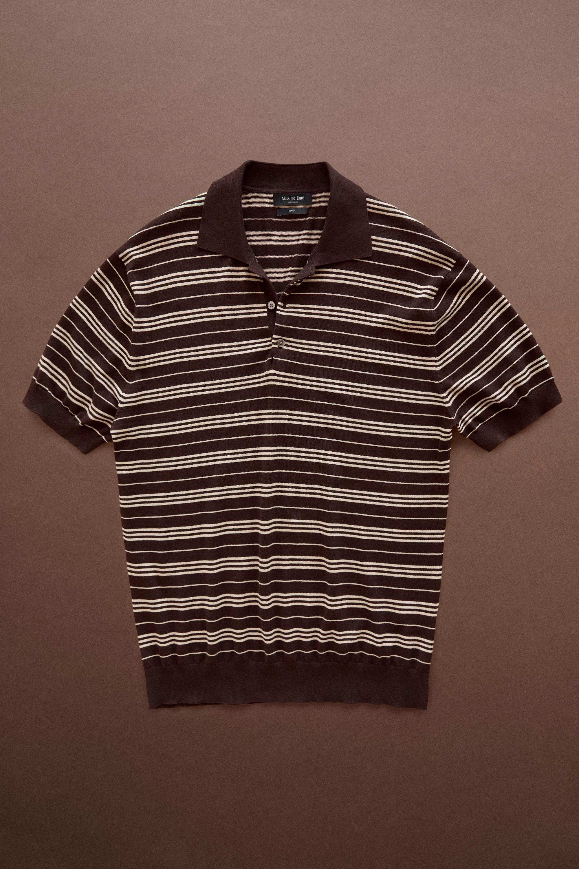 100% Cotton Striped Knit Polo Sweater — BURGUNDY